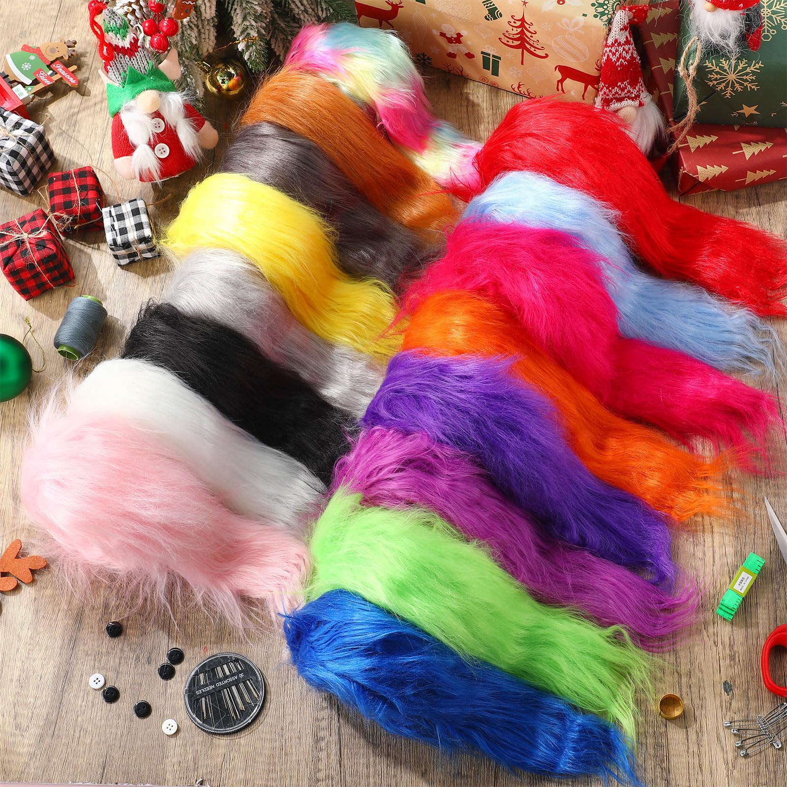XunYee Kunstfell-Stoffband, 5,1 x 152,4 cm, Kunstpelz-Besatz, Stoffstreifen zum Basteln, flauschiger Stoff, vorgeschnittene Rollen für DIY-Zwerge, Cosplay, Bart-Kostüm, Dekoration, 16 Farben, 16 Stück