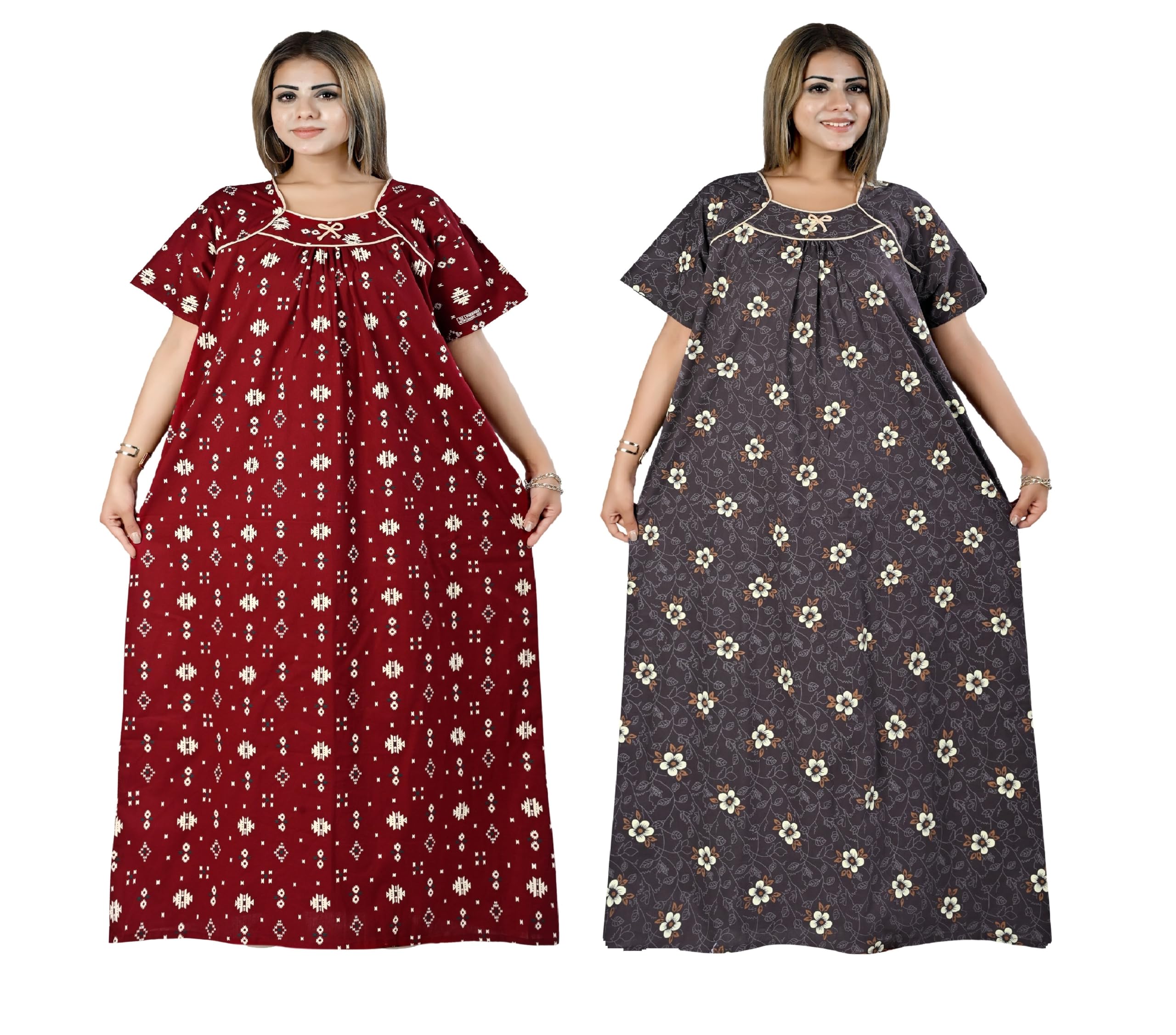 Cotton Nighty Maxi Plus Size Women | Floral Printed Full Length Cotton Night Gown | Soft, Breathable Nightwear Loose Fit Nighty XL-4XL (Pack of 2)-picture-41