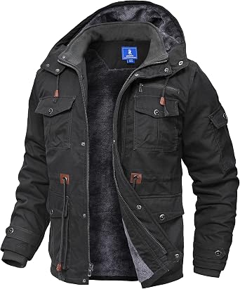 Zoofly Winter Jackets for Men Fleece Lined Cotton Outdoor Winter Cargo Coats with Multi Pockets