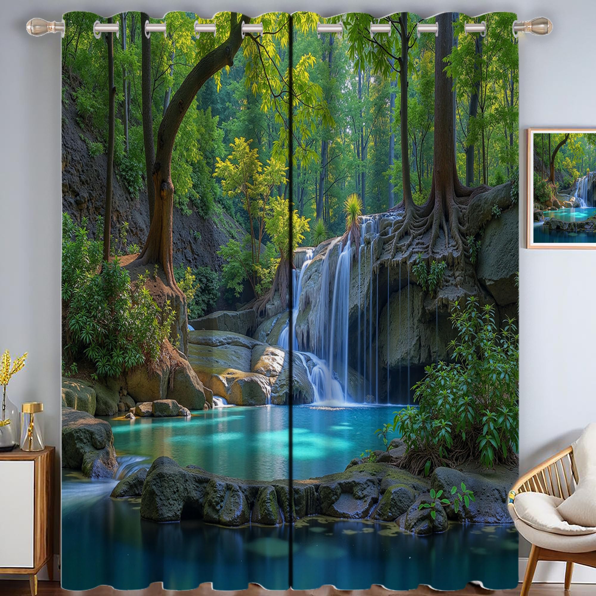 Rideaux occultants 140x200 vert avec oeillets rideau thermique isolant