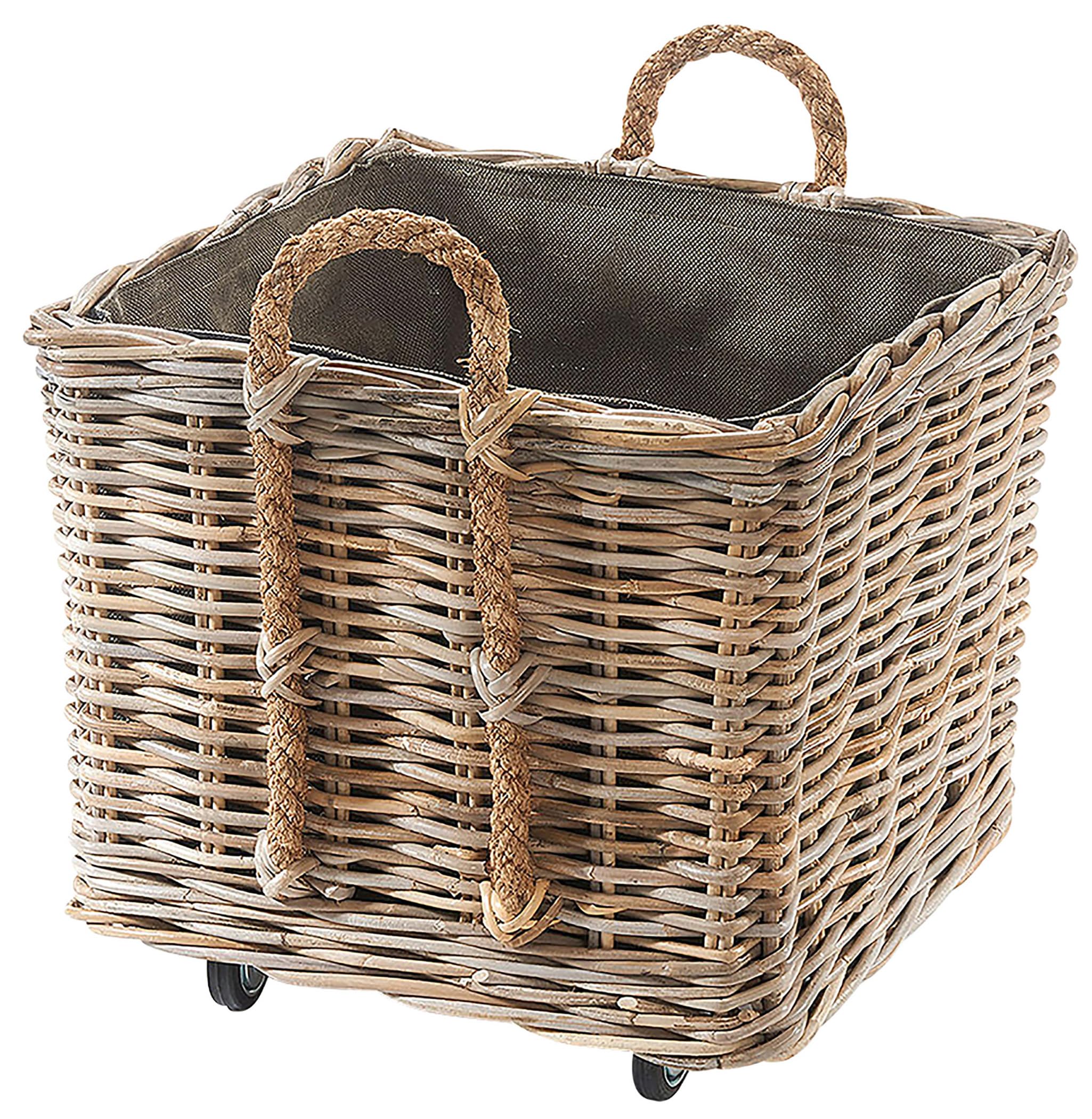 Kobolo Kaminholzwagen Holzkorb mit Rollen für Kaminholz Rattan Grey
