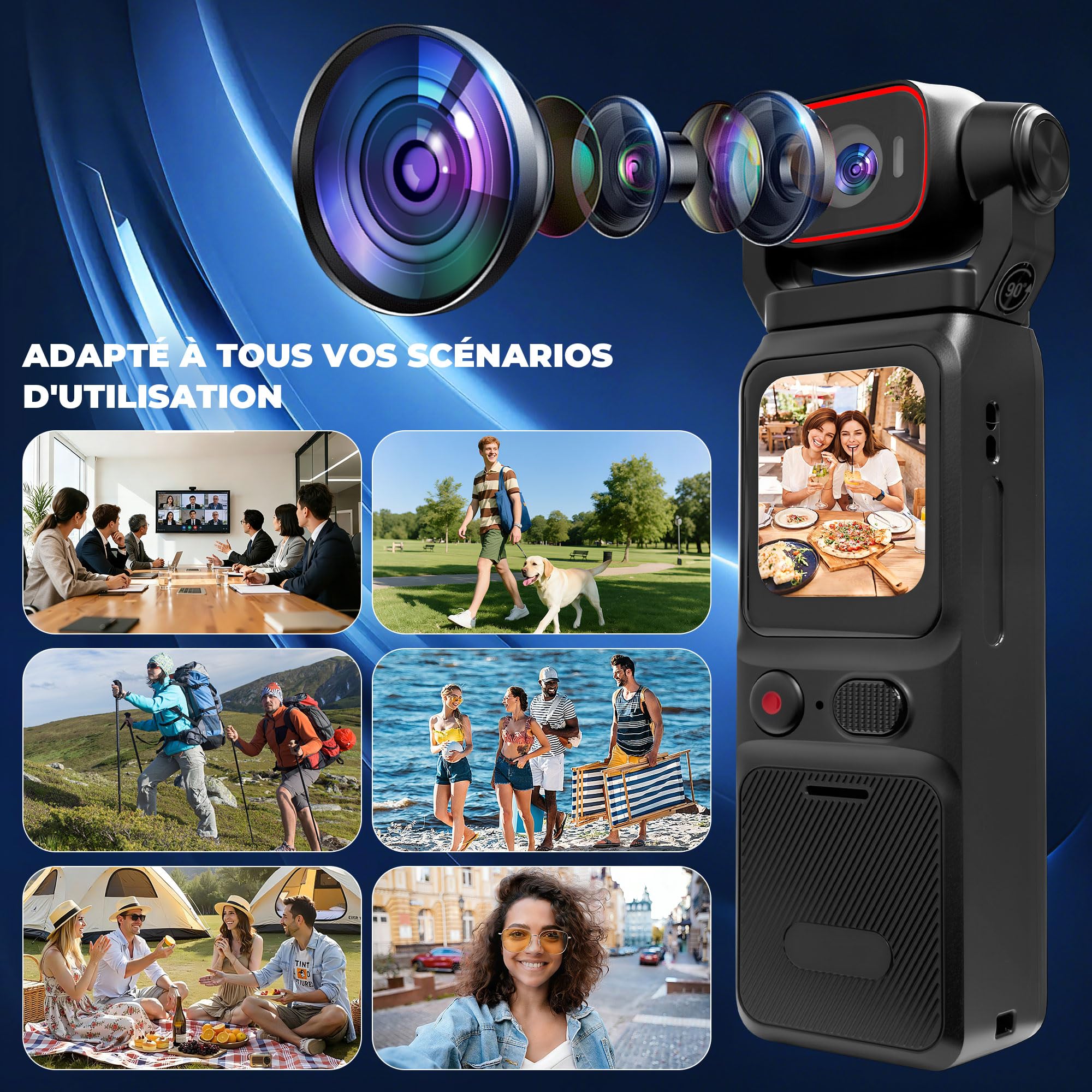 4K Camera Vlog, Portable Caméra POV, Caméra de Corps, Body Cam pour Sport, WiFi Mini Camera Sport avec Stabilisation, Caméras Corporelles pour Voyage, Carte TF 64GB