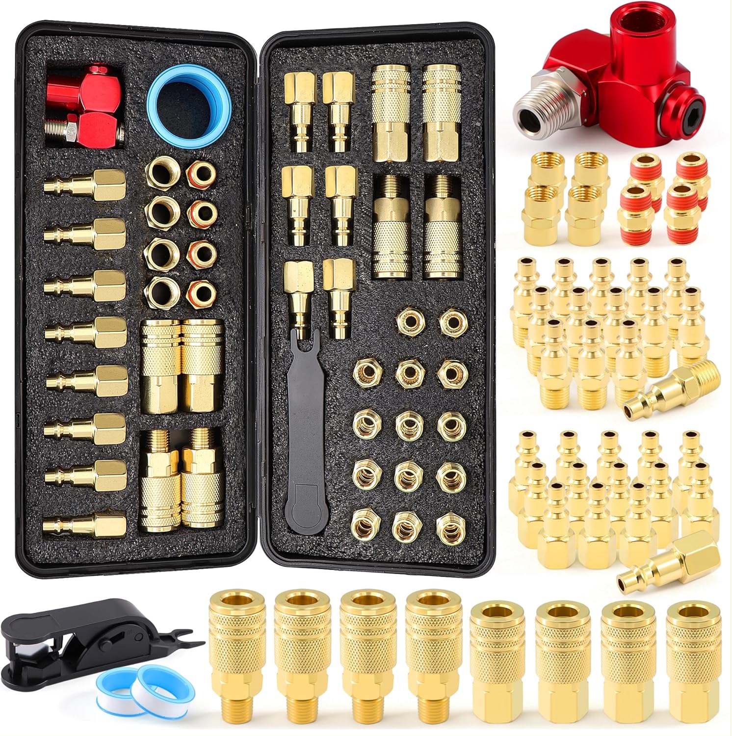 47Pcs 1/4" Quick Connect Air Hose Fittings,1/4" NPT Air Compressor Tool Fittings with Swivel Air Fittings