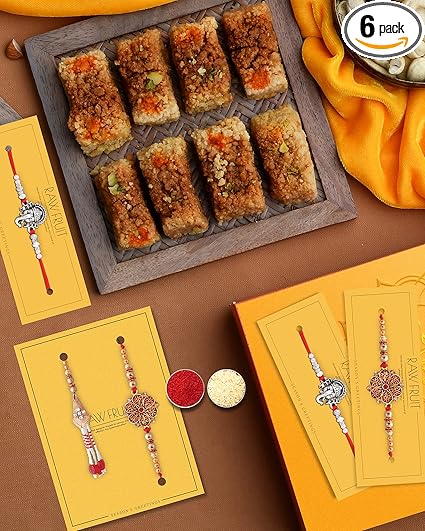 Rakhi for brother and bhabhi with sweets Alwar Milk Cake 250 Grams by The House Of Treats? Rakhi for Brother Combo of 5 Rakhi gift for brother with sweets Rakhi Combo Pack