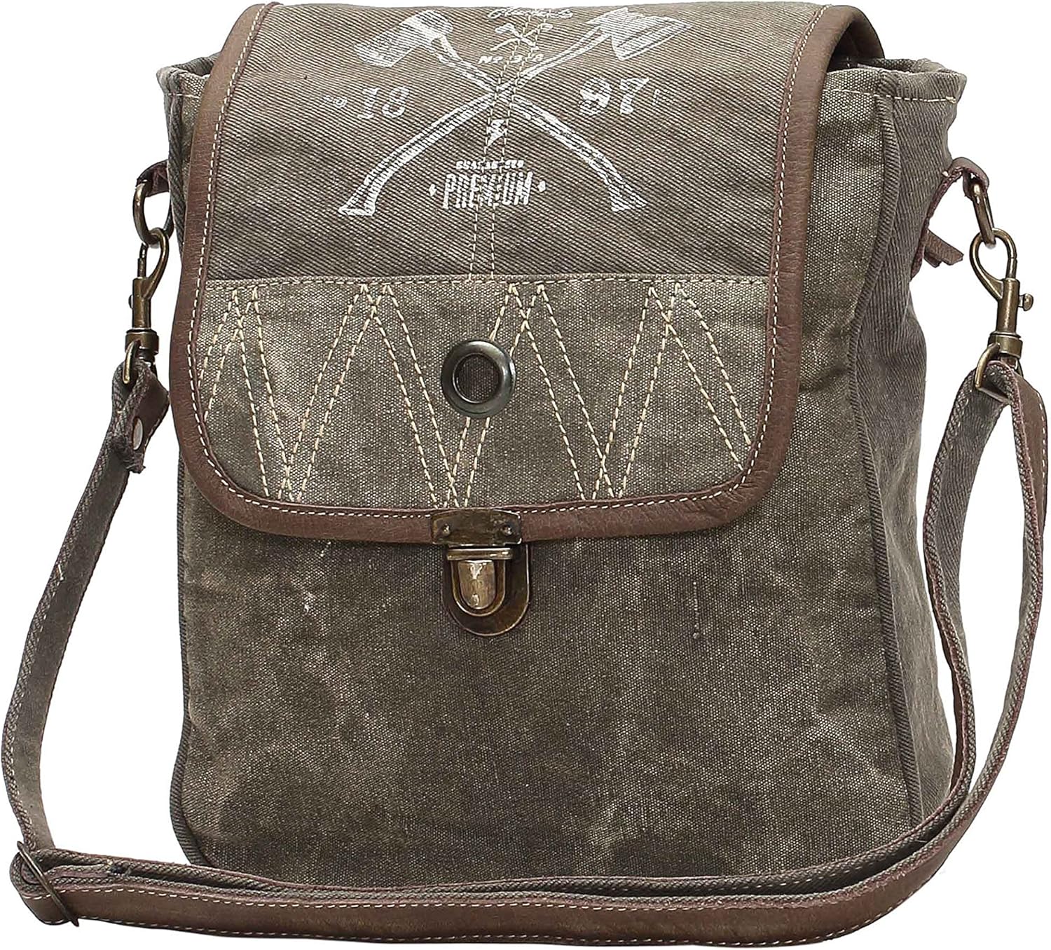 Myra Bags 1897 Upcycled Canvas Crossbody Bag S-1050, Tan, Khaki, Brown, One_Size