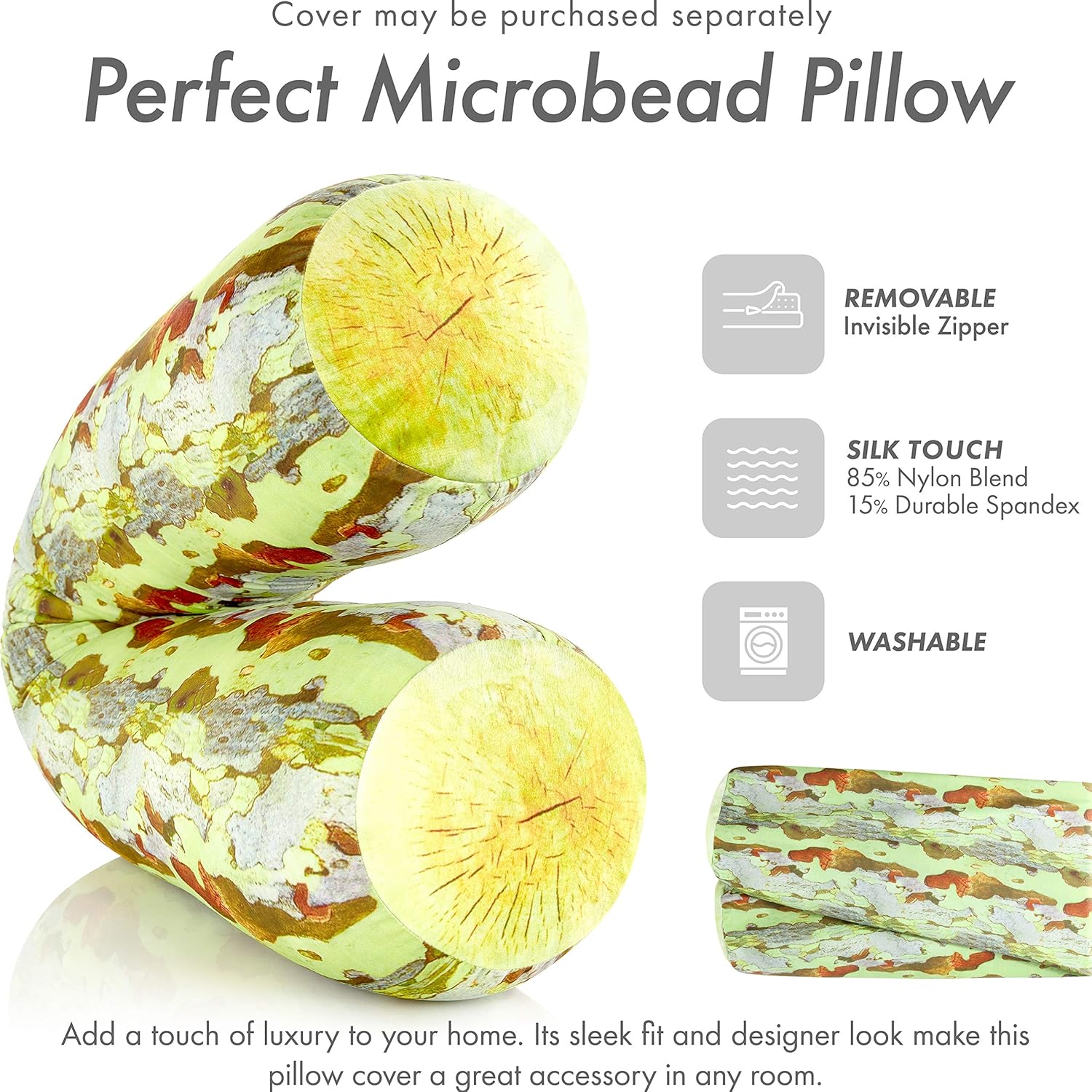Log Tree Forest Microbead Body Pillow - Straight Long Pillows for Comfort or Use During Pregnancy- Spandex 85% / Nylon 15% - Spongy Cooling Hypoallergenic Outer Fabric - 50" X 8" - Side Sleepers