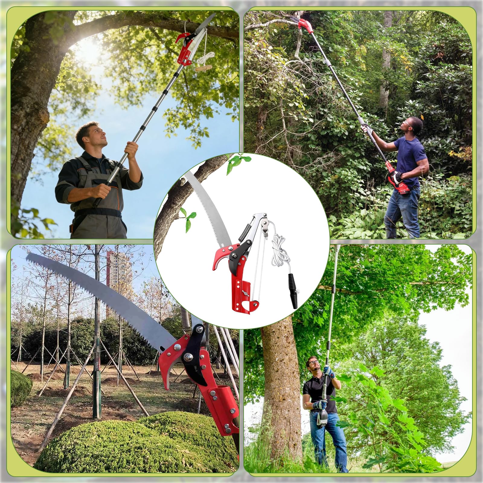 Tijeras de podar telescópicas 82 – 410 cm con sierra de podar, 2 en 1, manual con cuerda de cuerda, mango telescópico de acero inoxidable, tijeras de podar y sierra de jardín para ramas altas, árboles
