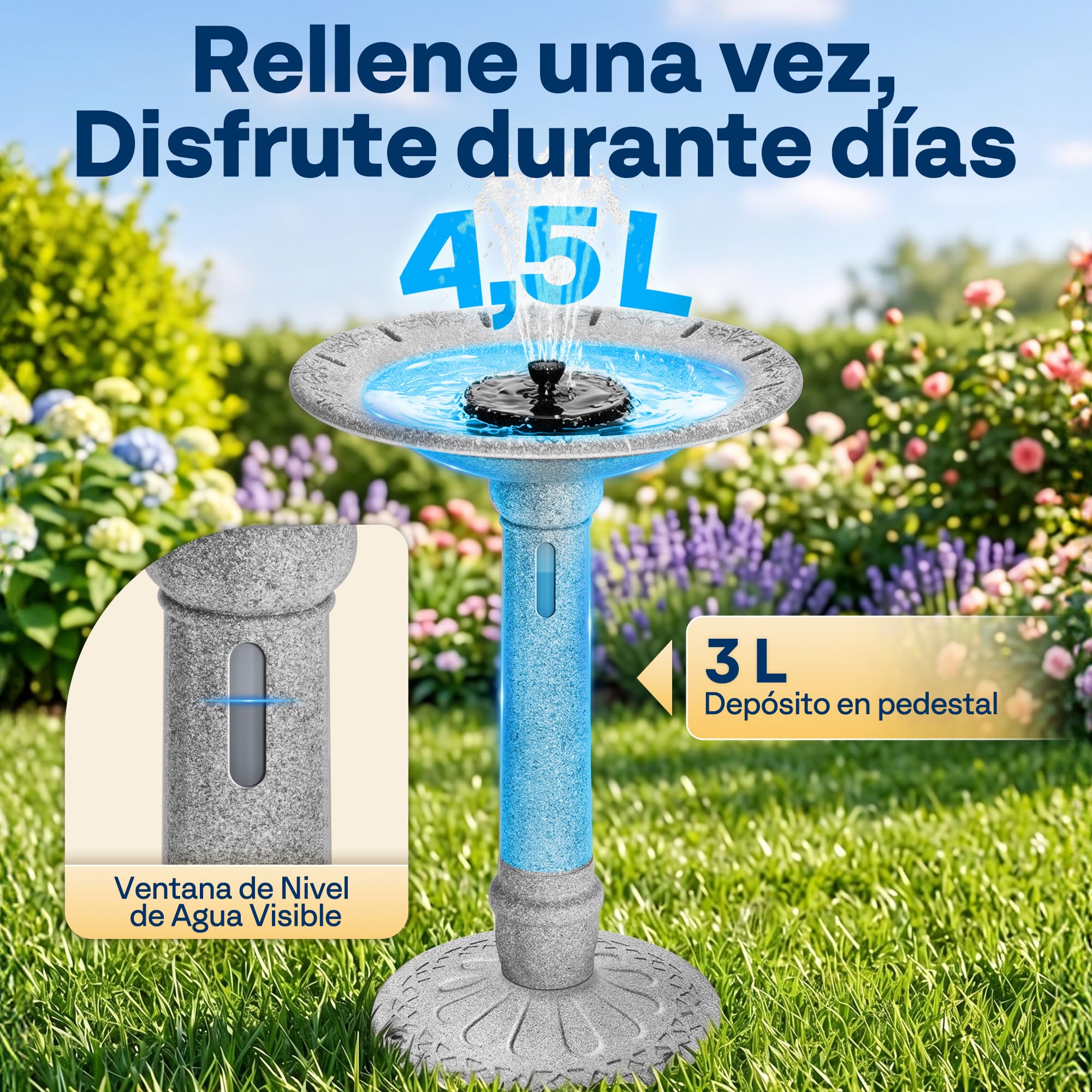 VIVOHOME ⌀51cm Baño para Pájaros de Jardín al Aire Libre, 4,5L Depósito | ABS Resistente a la Intemperie para Jardín, Patio Trasero o Balcón. Fabricado en ABS resistente a la intemperie.