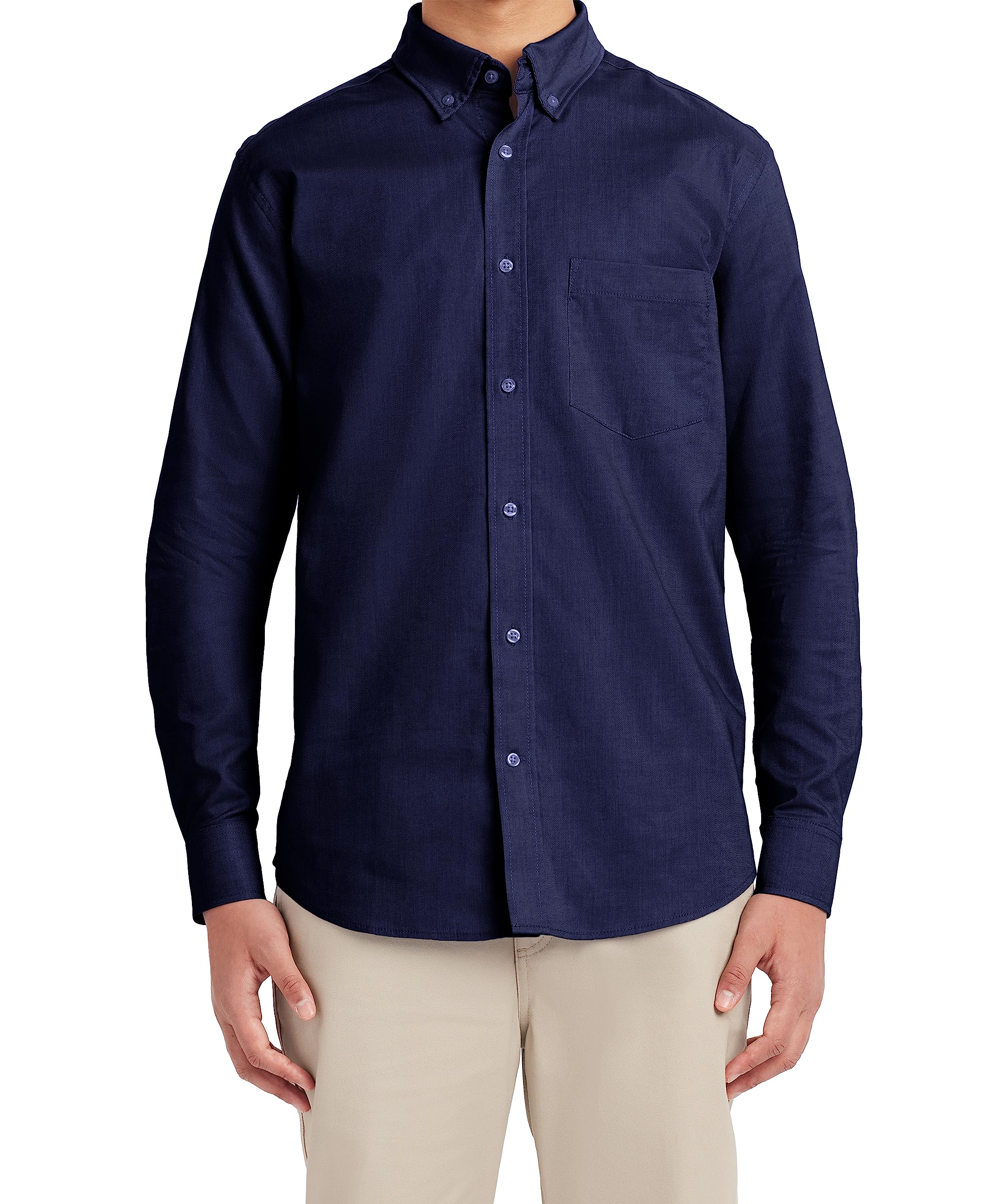 Nautica Men's School Uniform Long Sleeve Performance Oxford Button-Down Shirt, Navy, Medium
