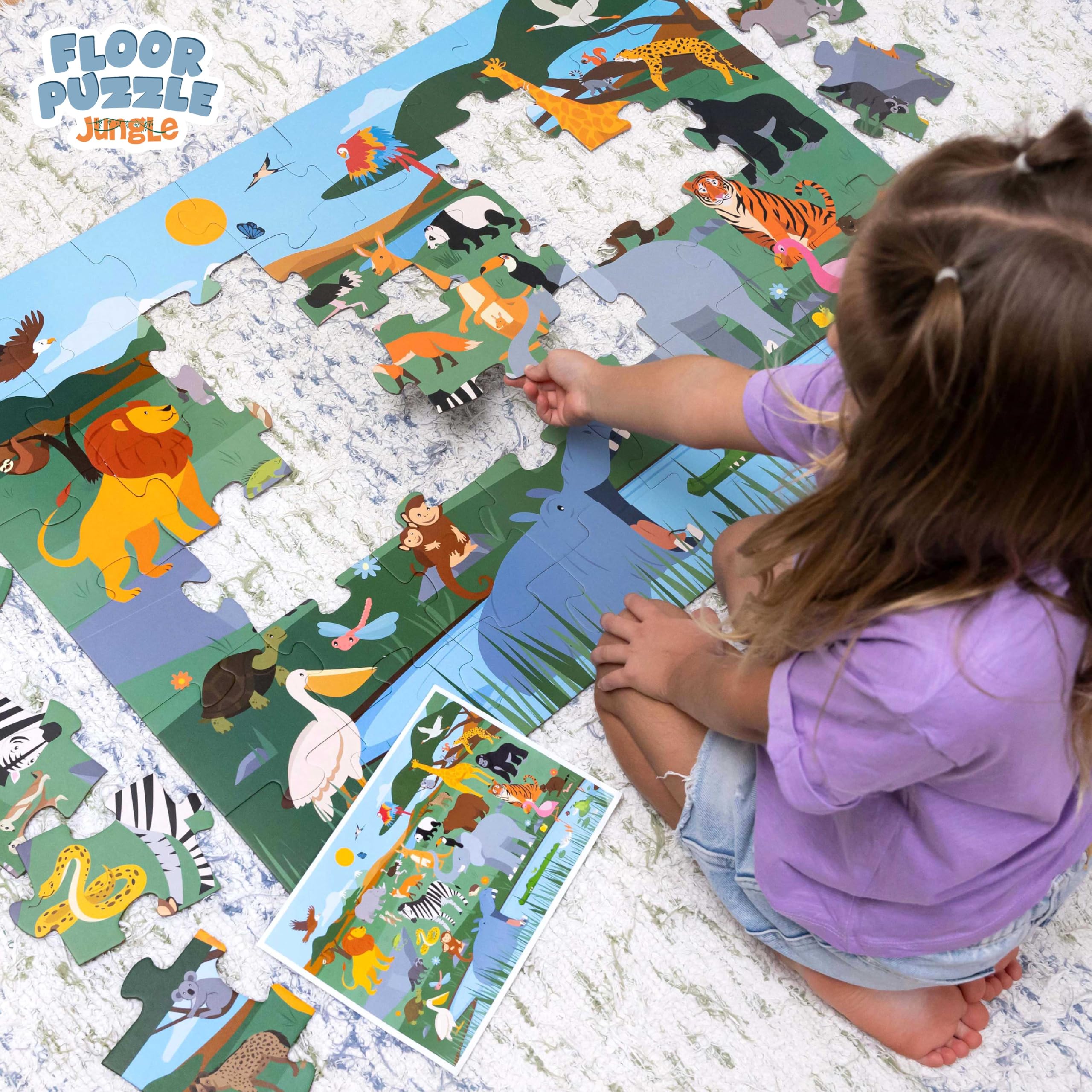 BONNYCO Puzzle Bambini XXL Animali Giungla 48 Pezzi Grandi 92x62 cm Giochi Educativi 2-8 Anni