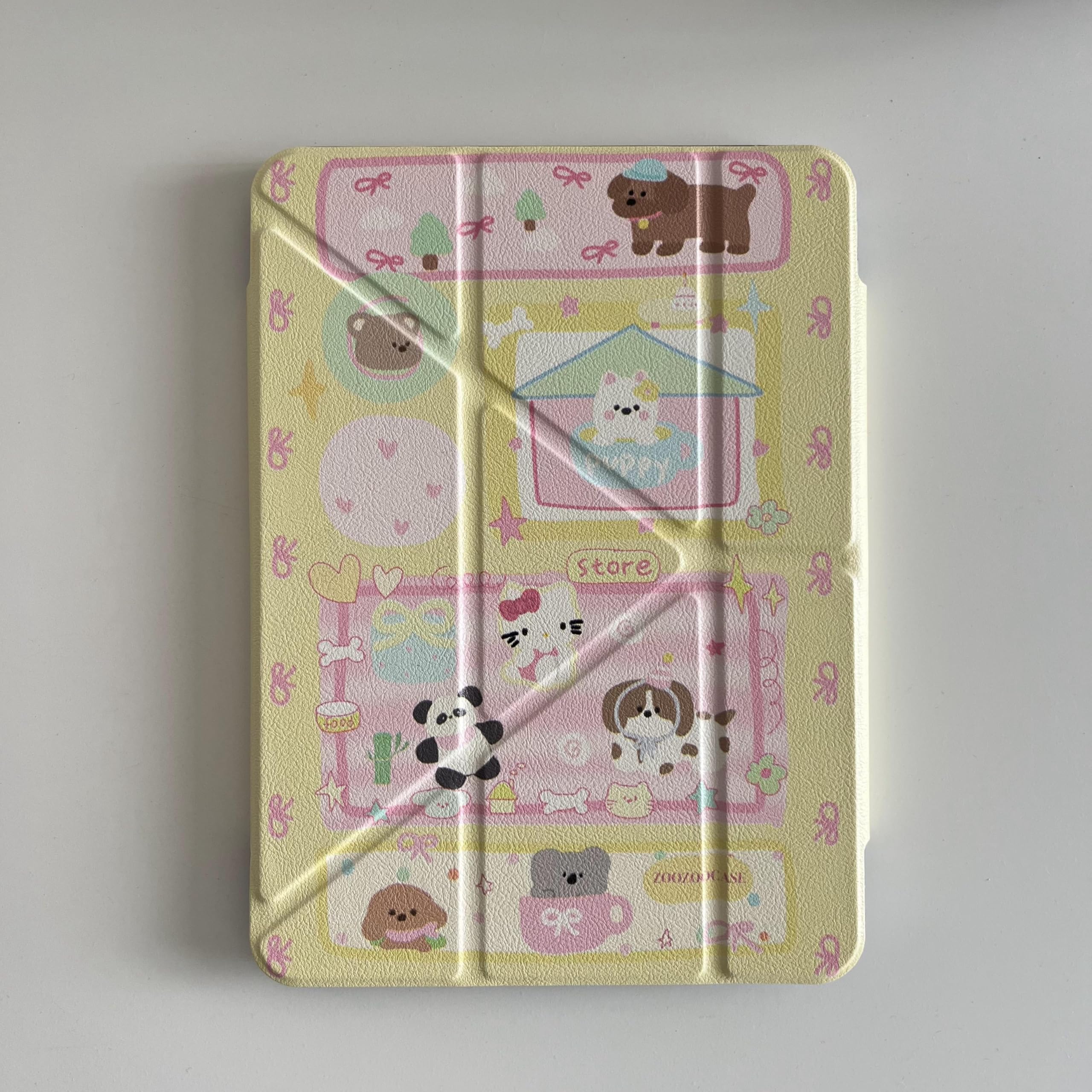 Detachable Magnetic 360 Rotating Adjustable Kickstand Hard PU Folio Case for Apple Teddy Bear Panda Dog Kitty Koala Polka Dots Yellow Cute Kids Girls (for iPad Air 4 10.9-inch 4th Generation 2020)