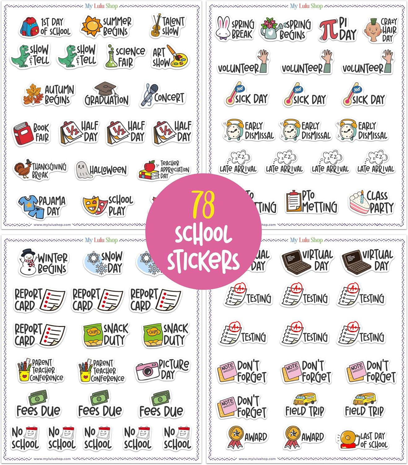Teacher Planner Stickers for School Student Planner, Kids Journaling, etc, 4 Sheets, 78 Premium Matte Vinyl Stickers, Mini Size image 4