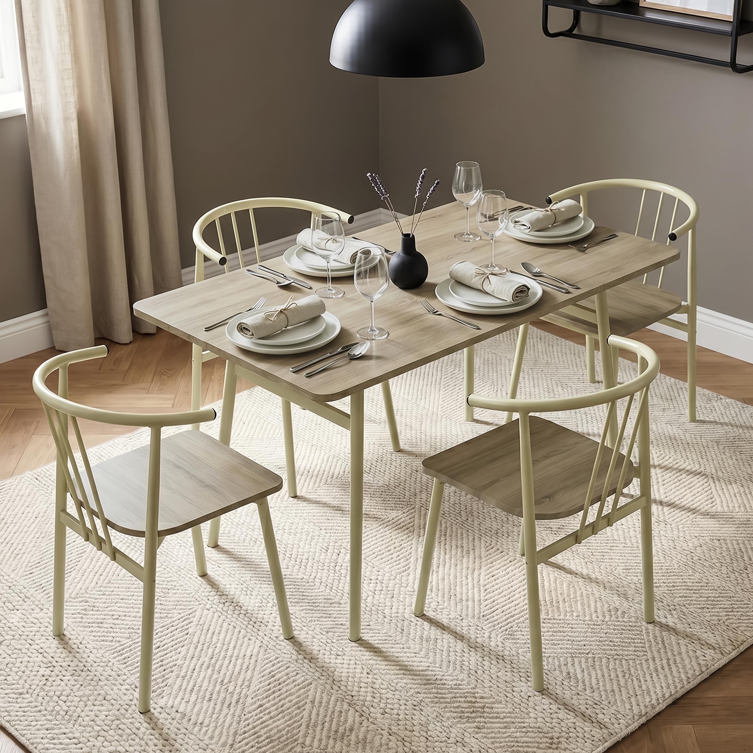 Blisswood Dining Table and Chairs Set for 4, Industrial 5 Piece Kitchen Table with Metal Legs, Space Saving Design for Small Spaces, Dining Room Furniture for Home Apartment, 110cm, Green&Oak