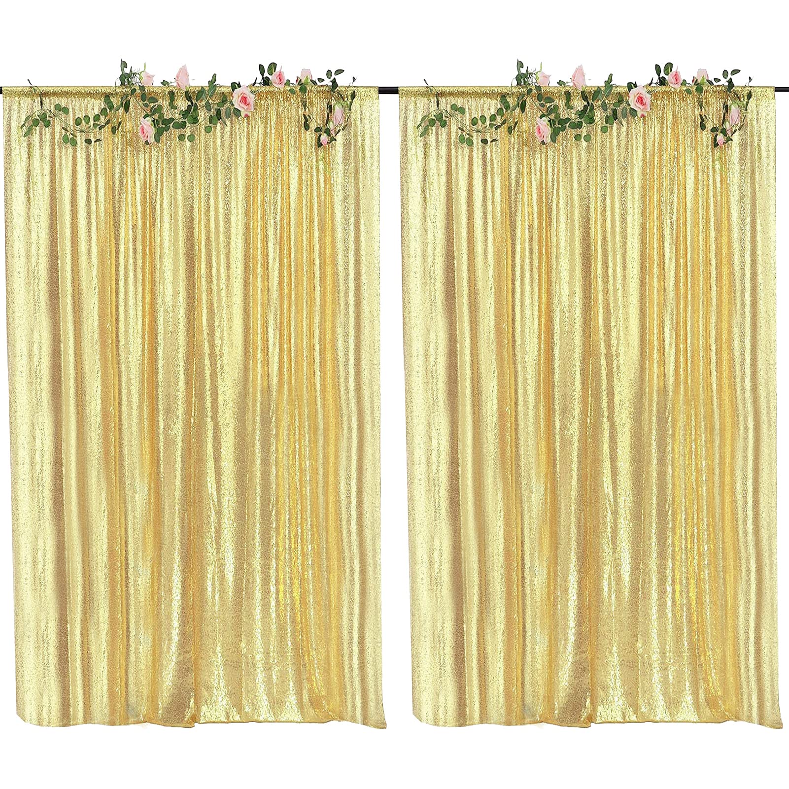 Fondale con paillettes color oro chiaro, 2 pannelli con sfondo luccicante, per feste di compleanno o matrimoni