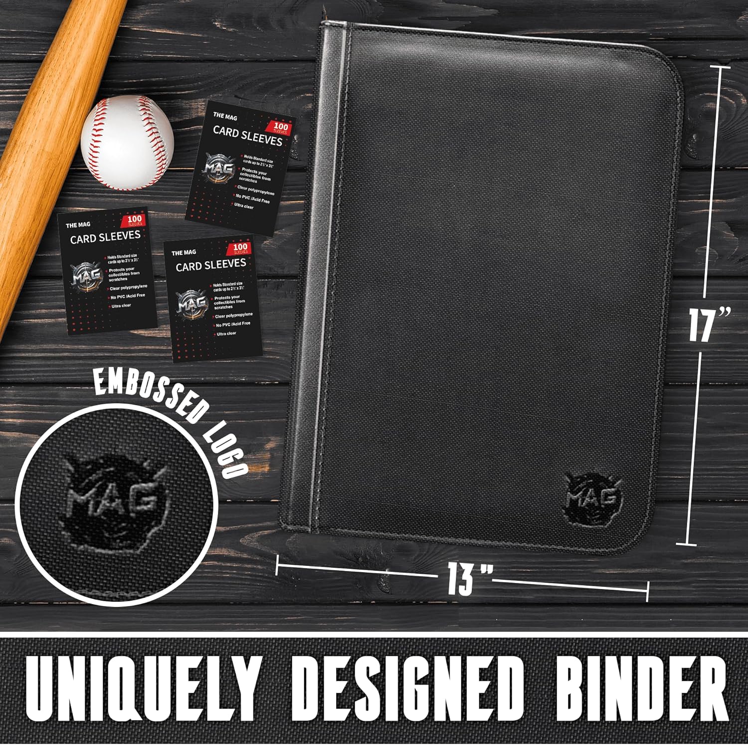 THE MAG 1024 Pockets Card, Trading Card Binder with 500 sleeves FREE included, Top Loader Binder with 16 pockets, Football Card Binder compatible with standard cards collectible, TCG and More