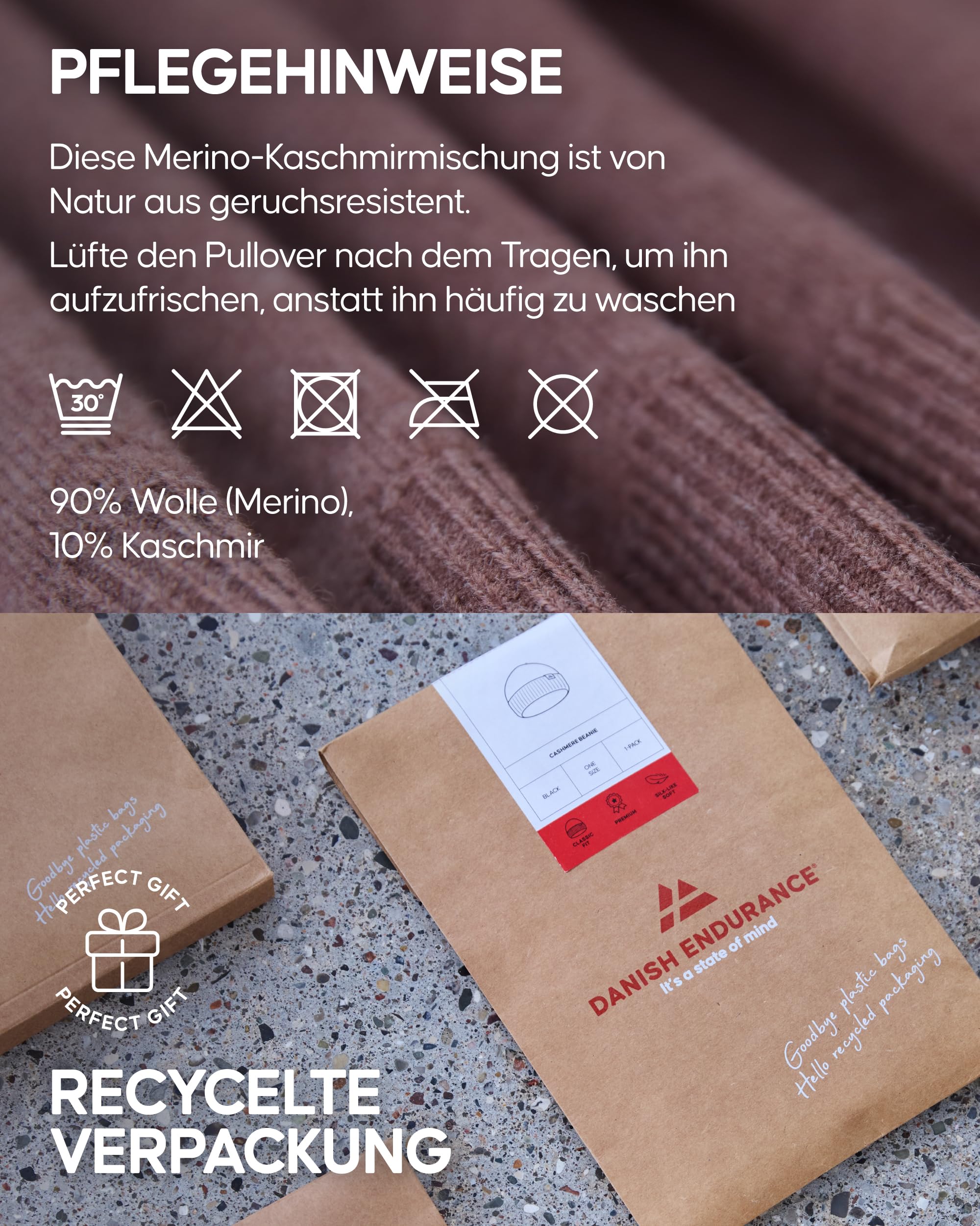 DANISH ENDURANCE Merinowolle Pullover mit Kaschmir, Wollpullover Herren | Merinowolle Kaschmir Strickpullover mit Rundhalsausschnitt, Weich, Wärmend & Atmungsaktiv für Alltag und Büro