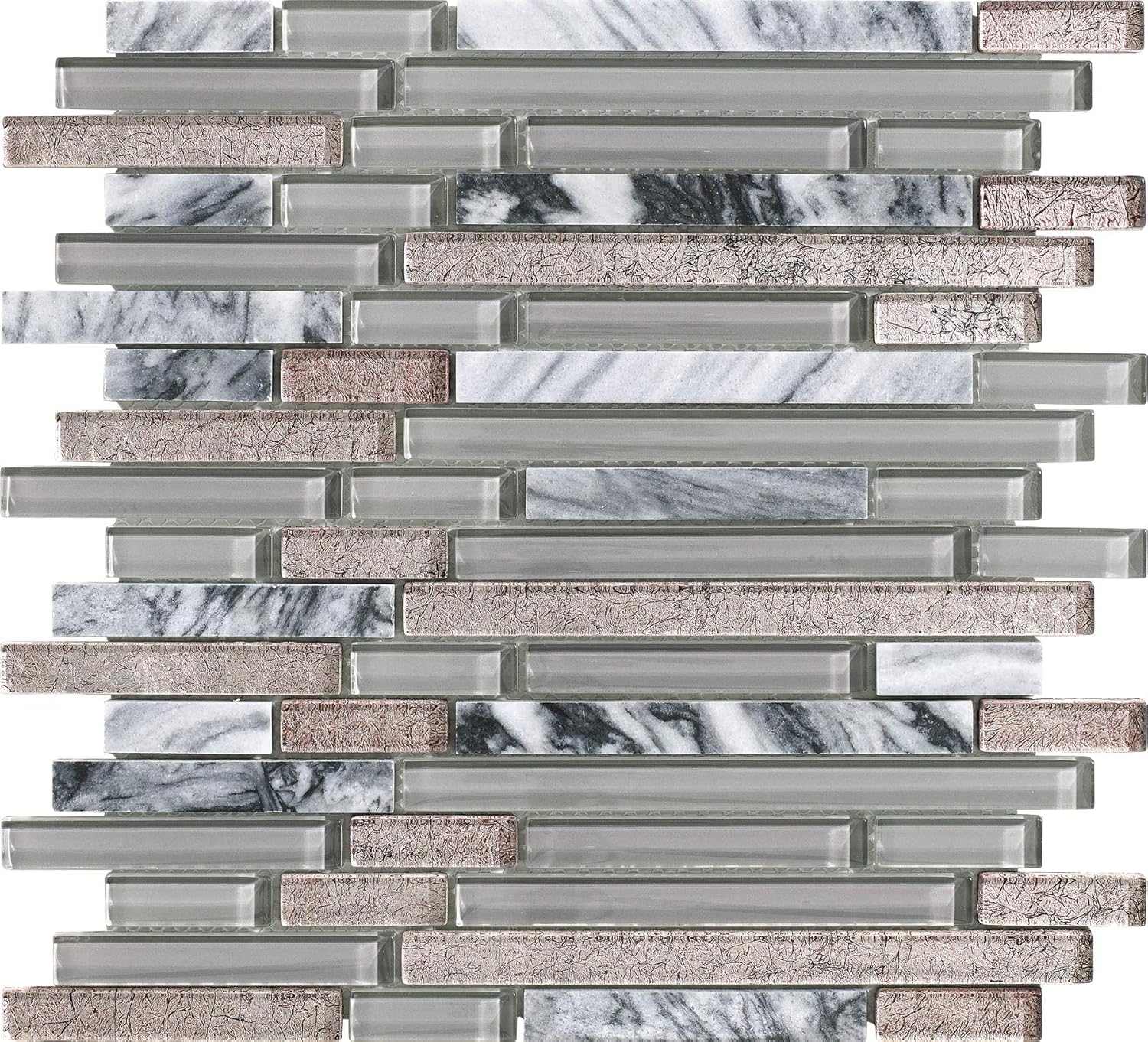 5 Sheets Glass and Stone Mosaic Tile for Kitchen Backsplash, Bathroom Shower Wall, Etc, Horizon Collection, Mixed Strips, 12X12X5/16 (Set of 5 Sheets, GM 3105 - Milky Way)