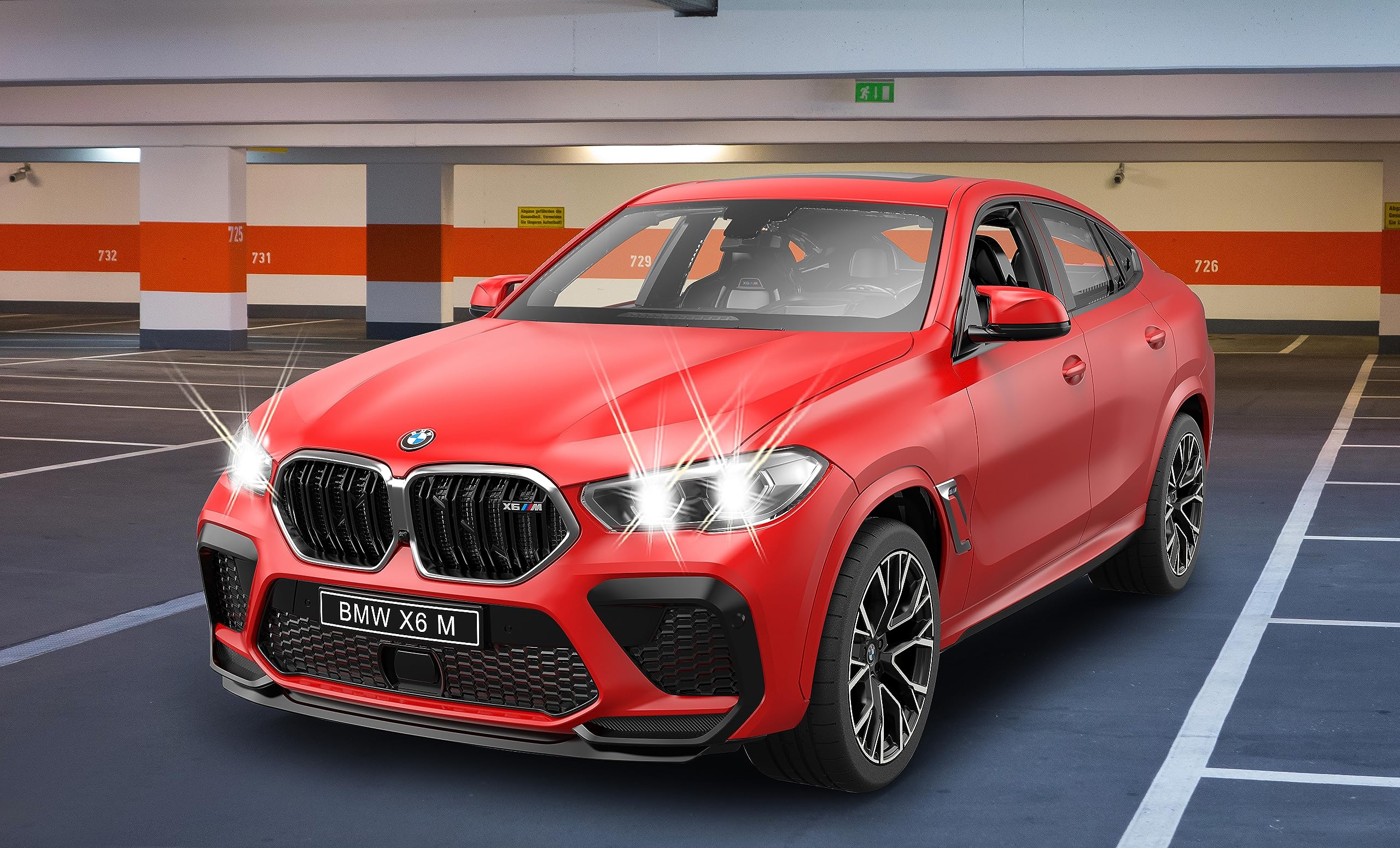 JAMARA BMW X6 M 1:14 2,4 GHz – przezroczysta szyba przednia, światło LED, samochód RC, czerwony