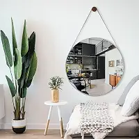 Espelho Decorativo Redondo 60cm Adnet Suspenso com Alça Couro Gelo e Pino de Fixação