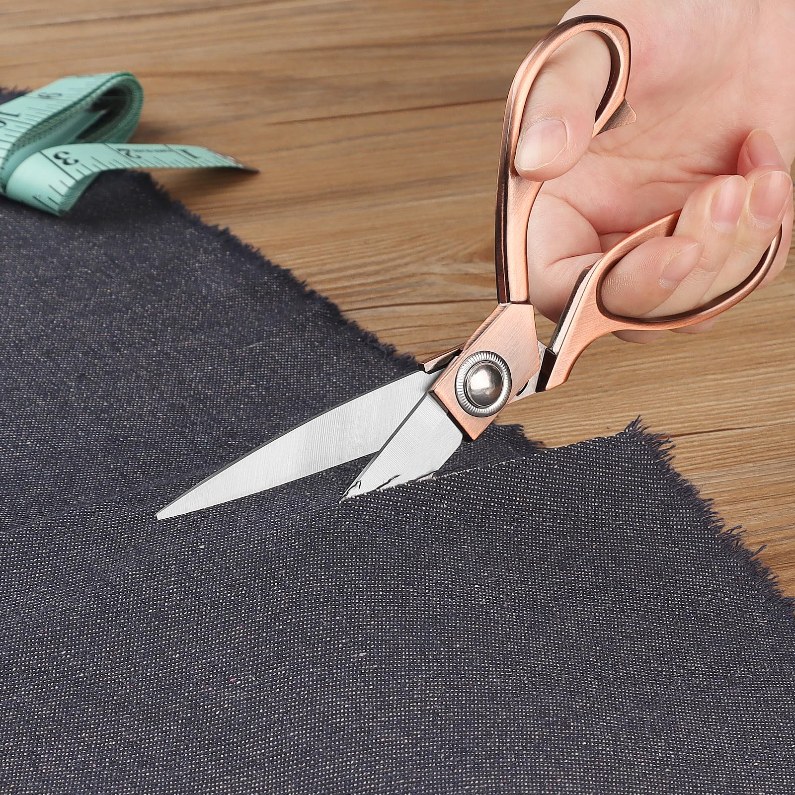 KUONIIY Naaischaar met ergonomische handgreep, roestvrij staal, koper, 20 cm
