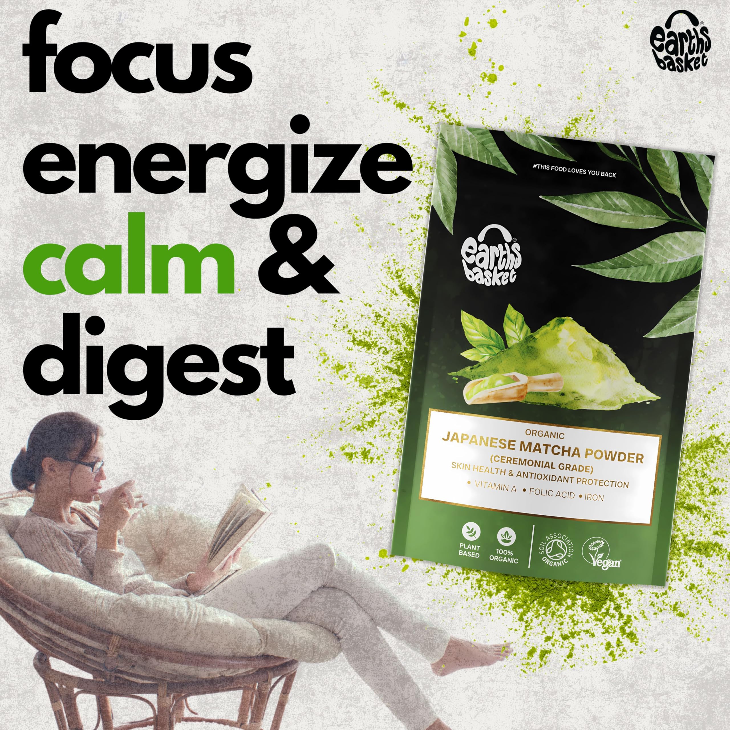 Earths Basket Organic Japanese Matcha Powder (Ceremonial Grade) - 120g