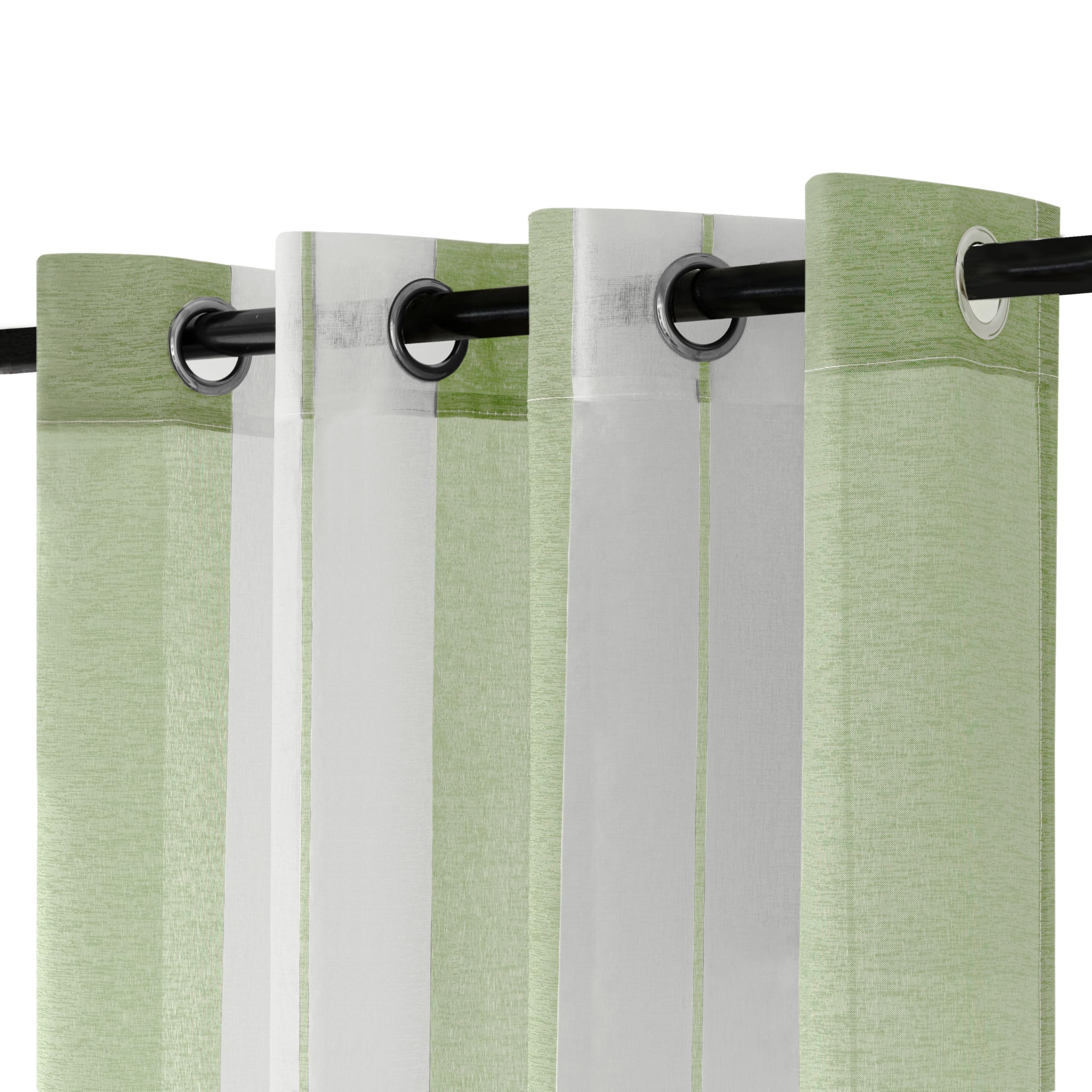 EMEMA Rideaux Rayés Transparent Voile 2uds 140x245cm Blanc Vert Clair | Rideau Moderne Avec Œillets Pour Salon Chambre, Voile Léger Rayé, Lumière Naturelle Et Intimité, Facile À Accrocher