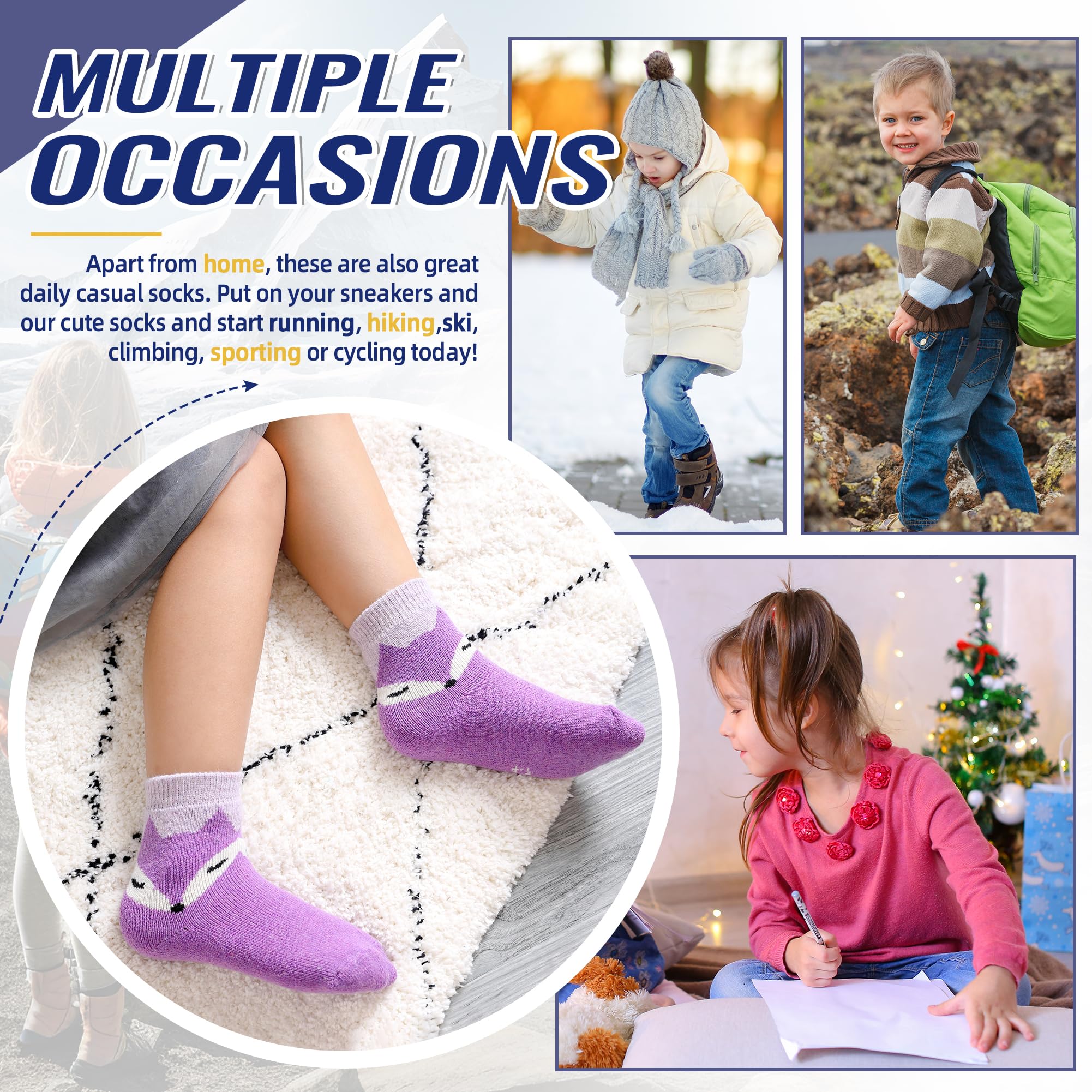 Eocom Calcetines de lana para niños, de lana cálida, para senderismo, térmicos, gruesos, acogedores, para niños y niñas, 6 pares