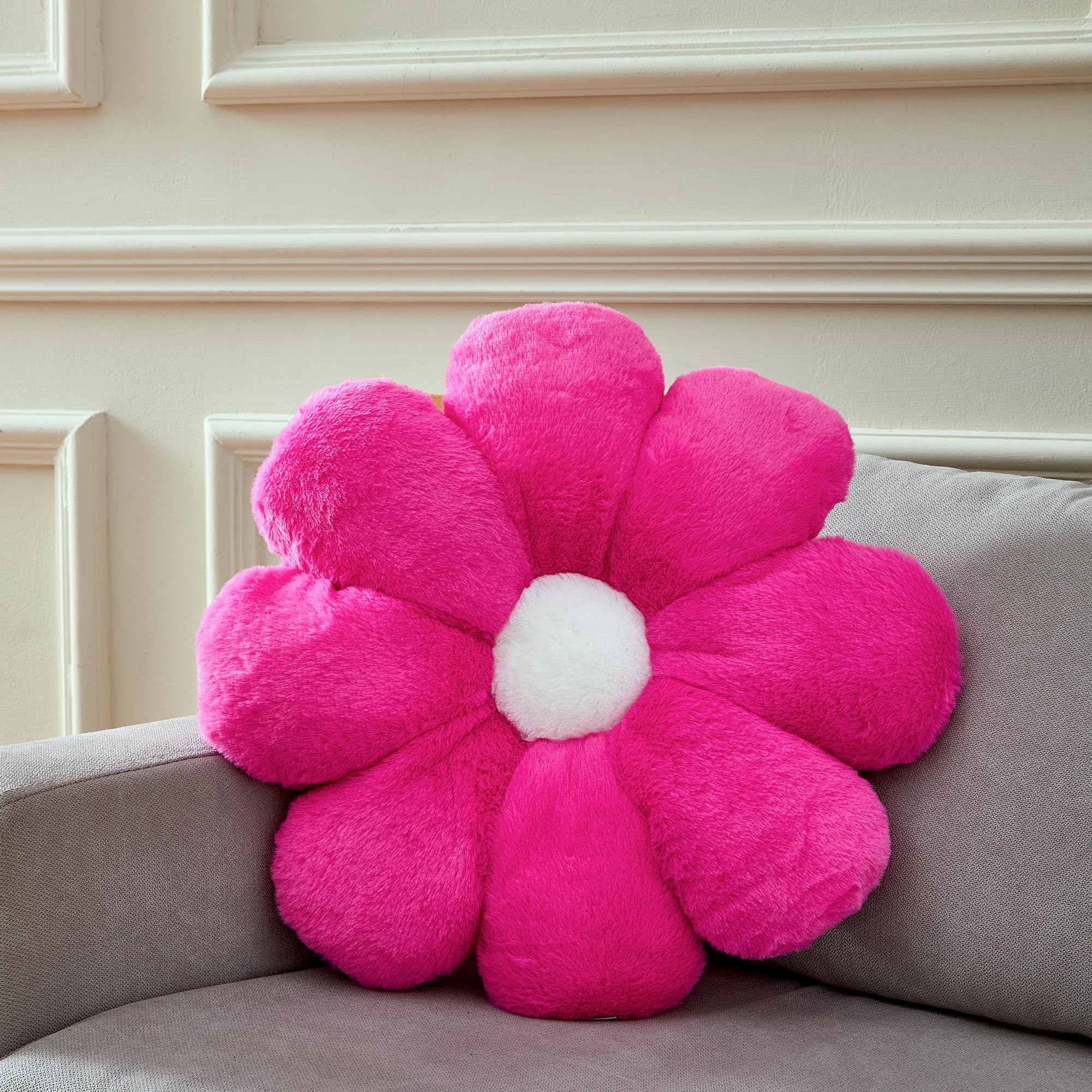 20 Large Hot Pink Flower Pillow Floor Pillow Seat Cushion Faux Rabbit Fur Plush Throw Pillow Cozy Floor
