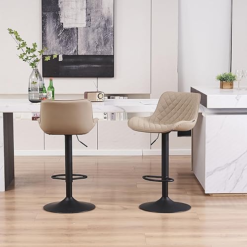 Miniatura 28 de YOUTASTE Taburetes de bar negros de altura de mostrador, juego de 2 taburetes de bar ajustables giratorios de piel sintética con respaldo acolchado,