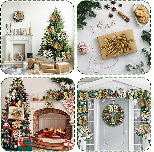 Miniatura 18 de DIYDEC 12 lazos de Navidad decorativos de 6.3 pulgadas, lazos grandes de corona de Navidad, lazos de árbol de Navidad rojo y verde, lazos