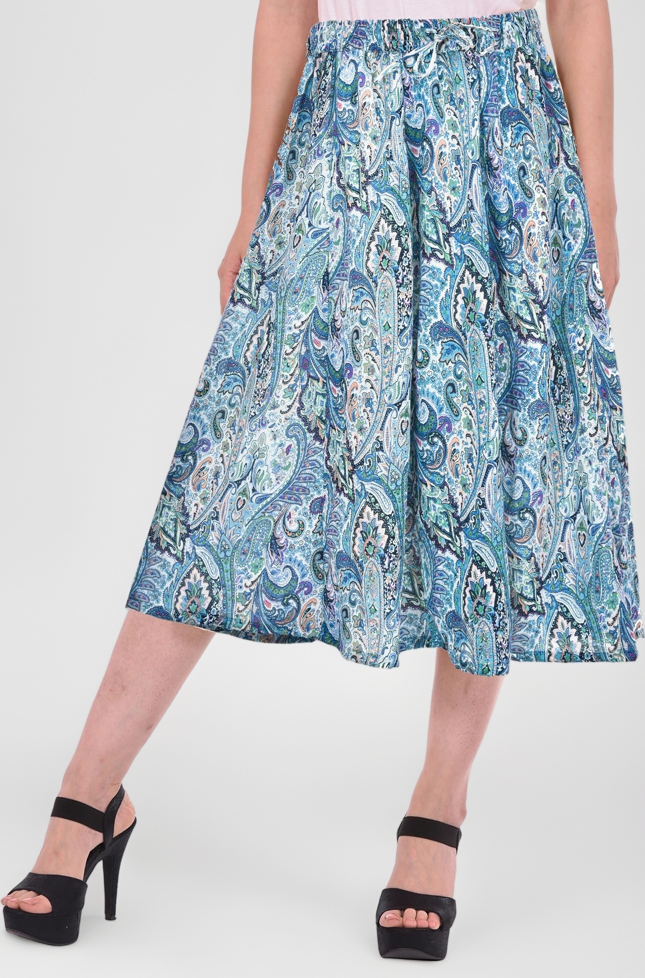 COTTON BREEZE Women's Knee-Long Skirt (FP523_Multicolored_Free Size)