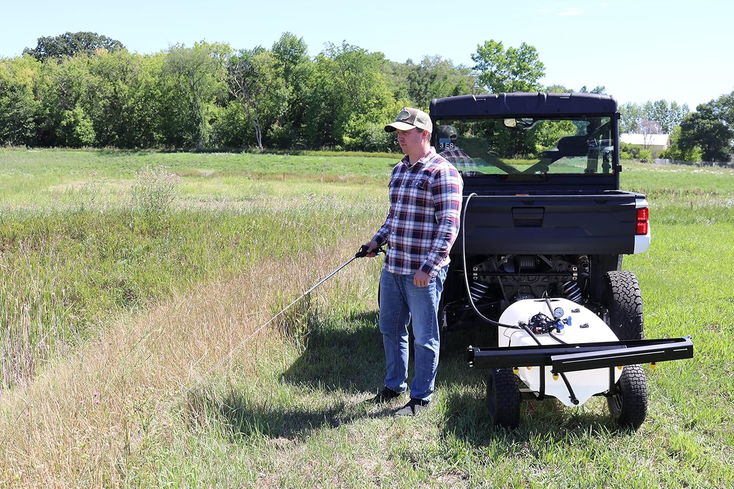 36-Gallon Premium Pull-Behind Trailer Broadcast Sprayer - 10ft Swath, 3.0GPM, 60PSI Max