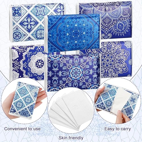 Miniatura 49 de Paquete de 24 pañuelos de tamaño de viaje, paquete delgado de 3 capas, tamaño cartera, pañuelos de bolsillo para viajes, bodas, fiestas, 6 estilos