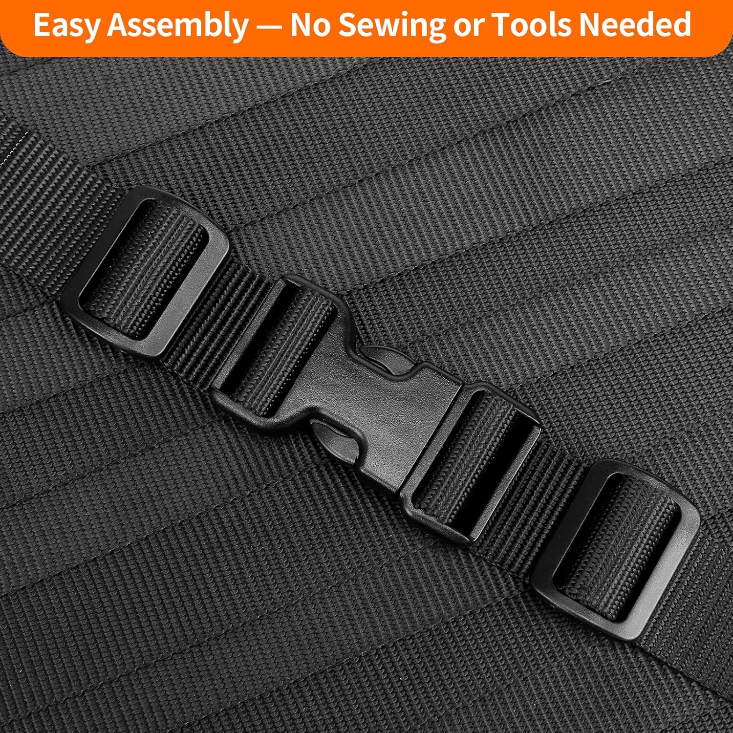 Heavy-Duty Buckles and Strap Set 1-1/4": 6 Yards of Thick Nylon Webbing, 6-Pack Adjustable Quick Side Release Plastic Buckles, 12 Tri-Glide Slide Clips, Black (1 1/4 Inch Combo Set) - Image 2