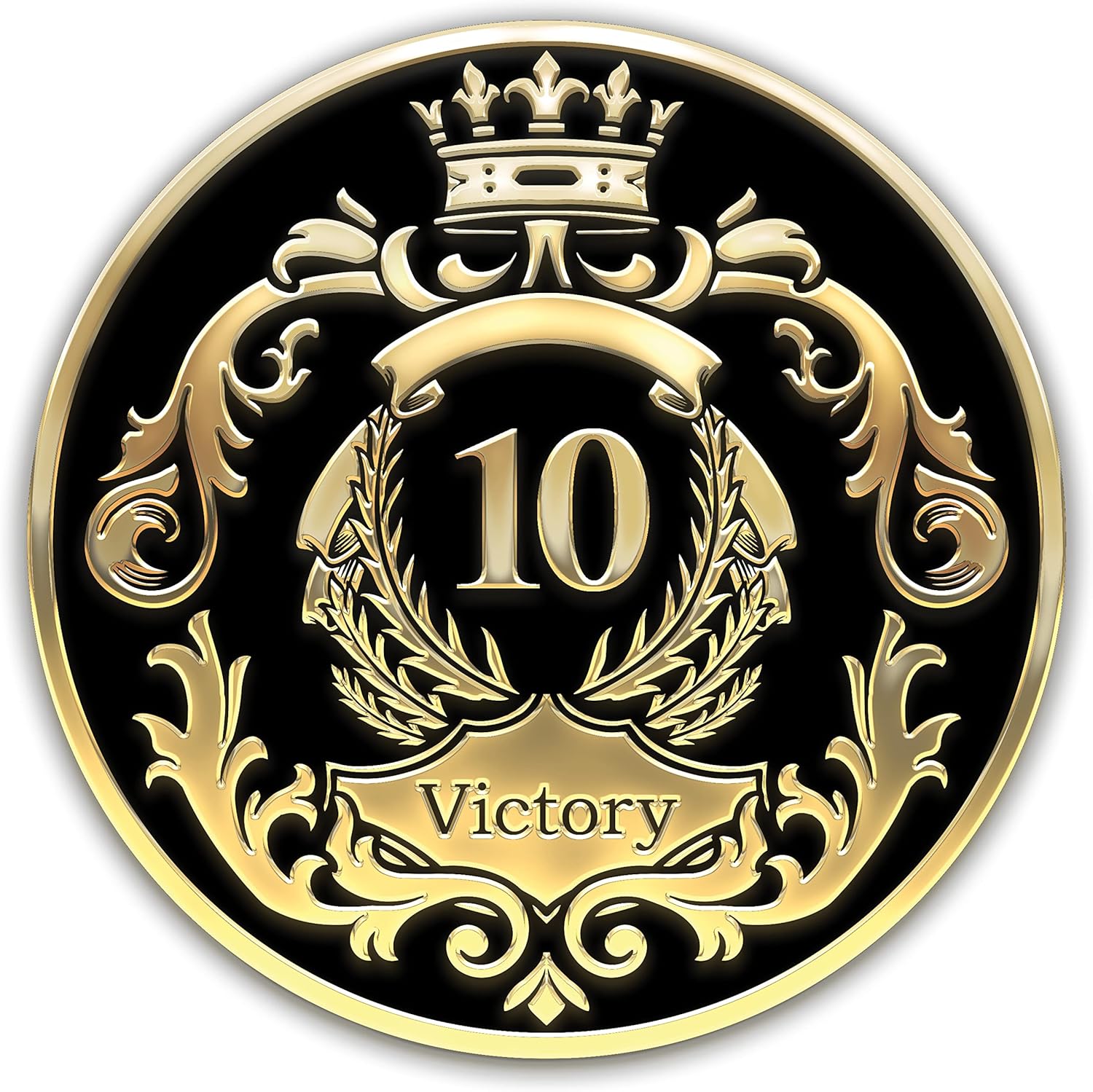 Galileo® The Victory Crown | Gold Plated | AA Coin | Alcoholic Anonymous Medallion | 1-30 Years Sobriety Coin | AA Gift | The Royal Collection (Black, 10 Year)