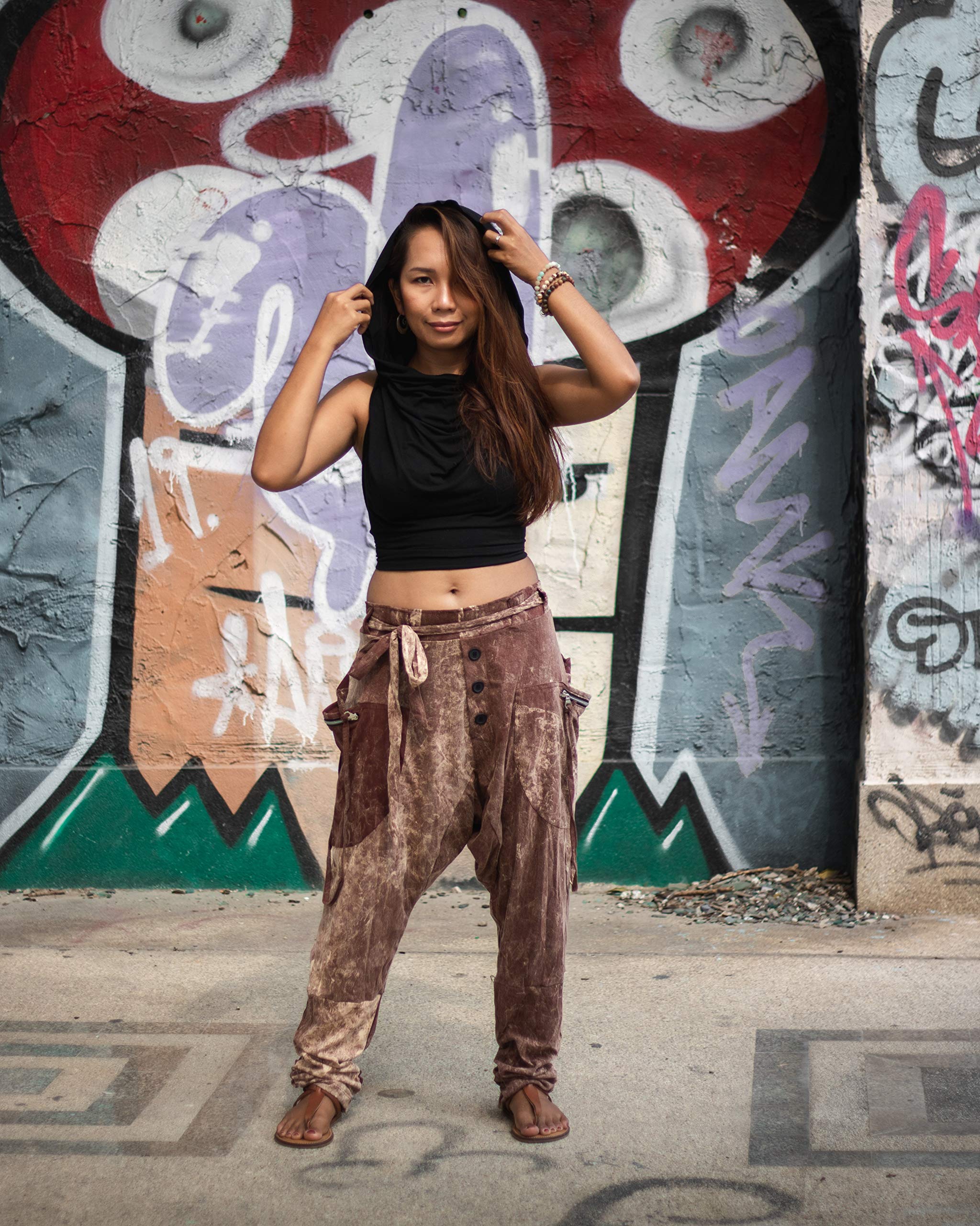 Thaluta Damen-Haremshose, weite Yoga-, Reise- und Freizeithose mit Taschen, lässiger Boho-Stil