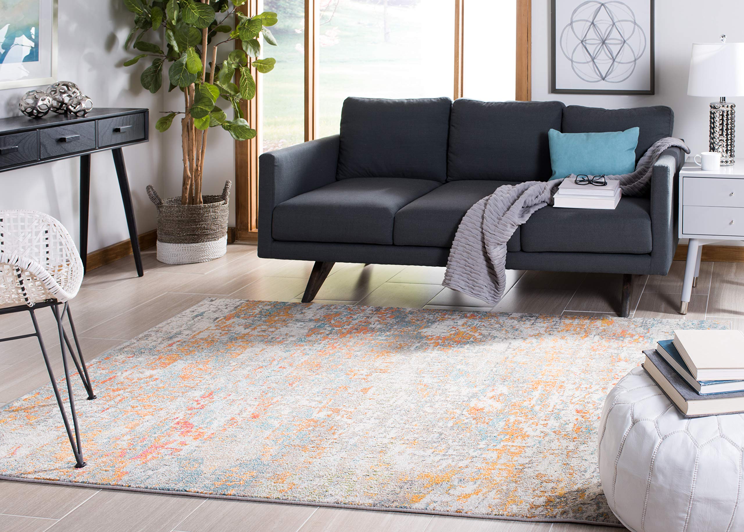 Tapis de salon Madison gris et orange pour votre chambre