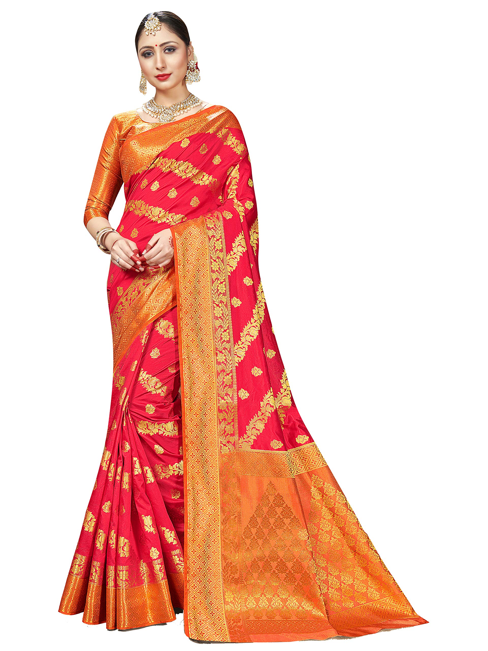 Elina fashion Women Sarees Banarasi Kanjivaram Silk Woven with Unstitched Blouse