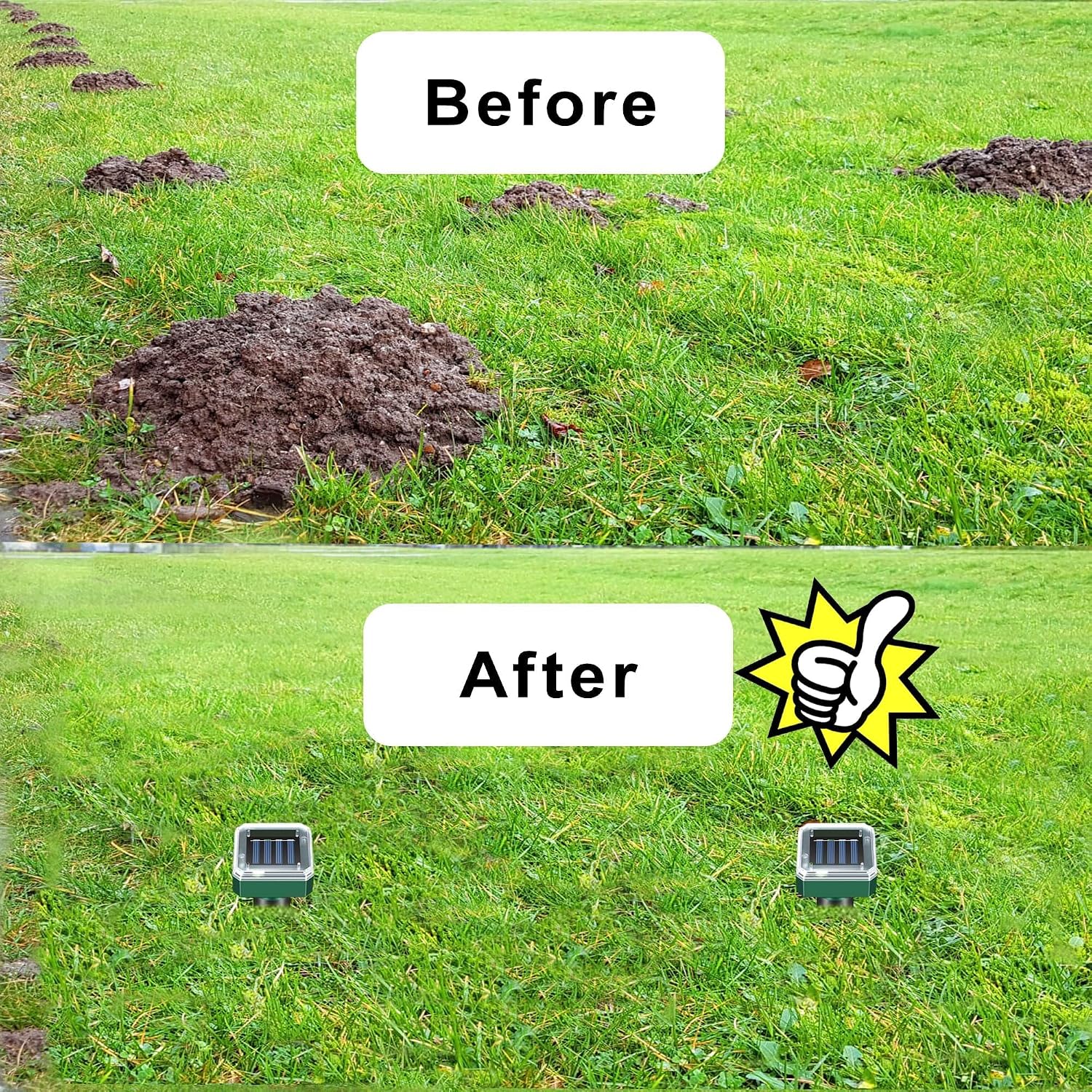 Mole Repellent Solar Powered, 10 Pack Waterproof Ultrasonic Gopher Repellent Outdoor, Sonic Vole Deterrent Spikes for Yard Lawn Garden Farm, Repel Groundhog Snake Squirrel Chipmunk Rat