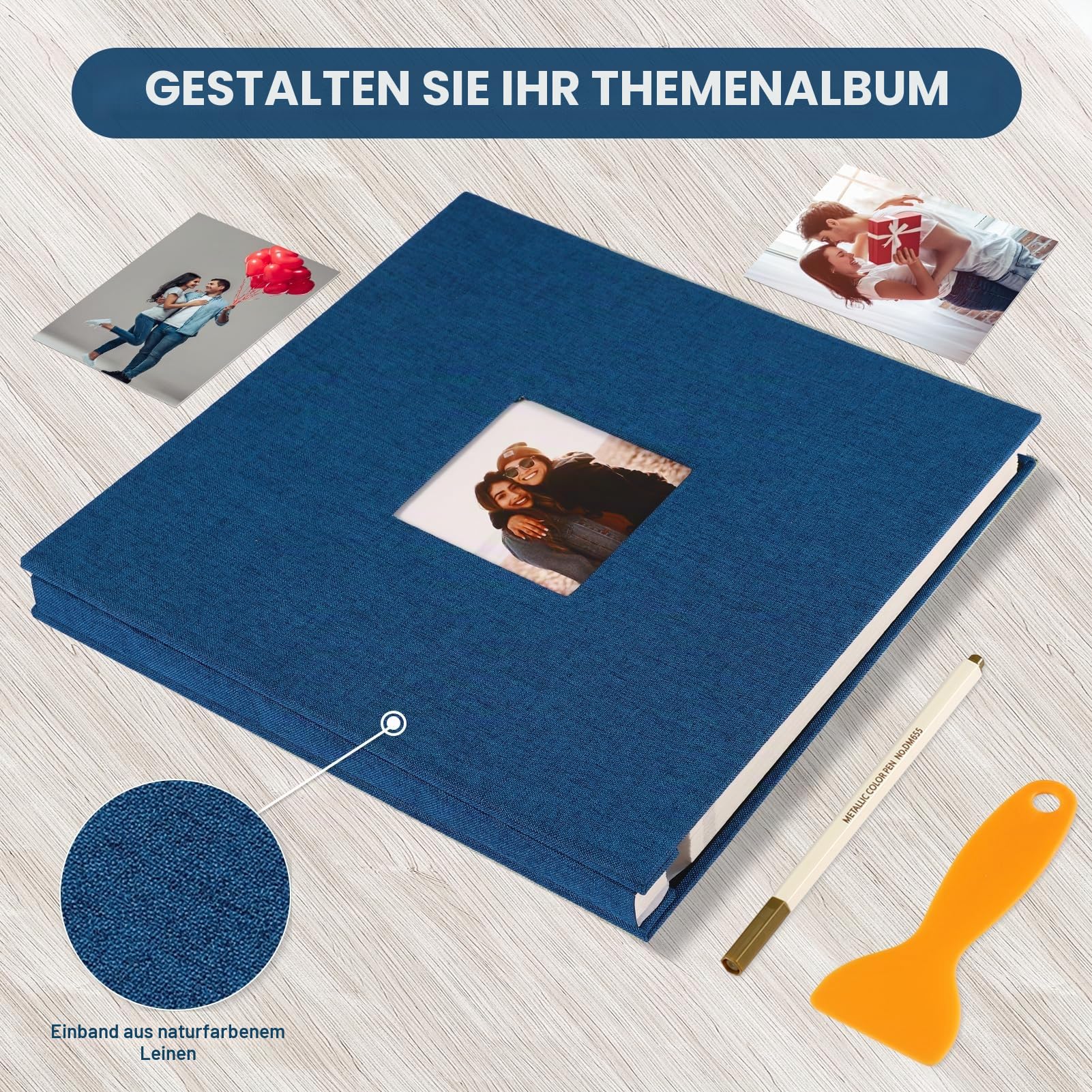 Fotoalbum Selbstklebend 28x27 Groß Fotoalbum Zum Einkleben Scrapbook Selbstgestalten Photo Album Fotobuch Baby Hochzeit Gästebuch Erinnerungsbuch Urlaub Briefmarkenalbum Geburtstag, 40 Seiten Blau