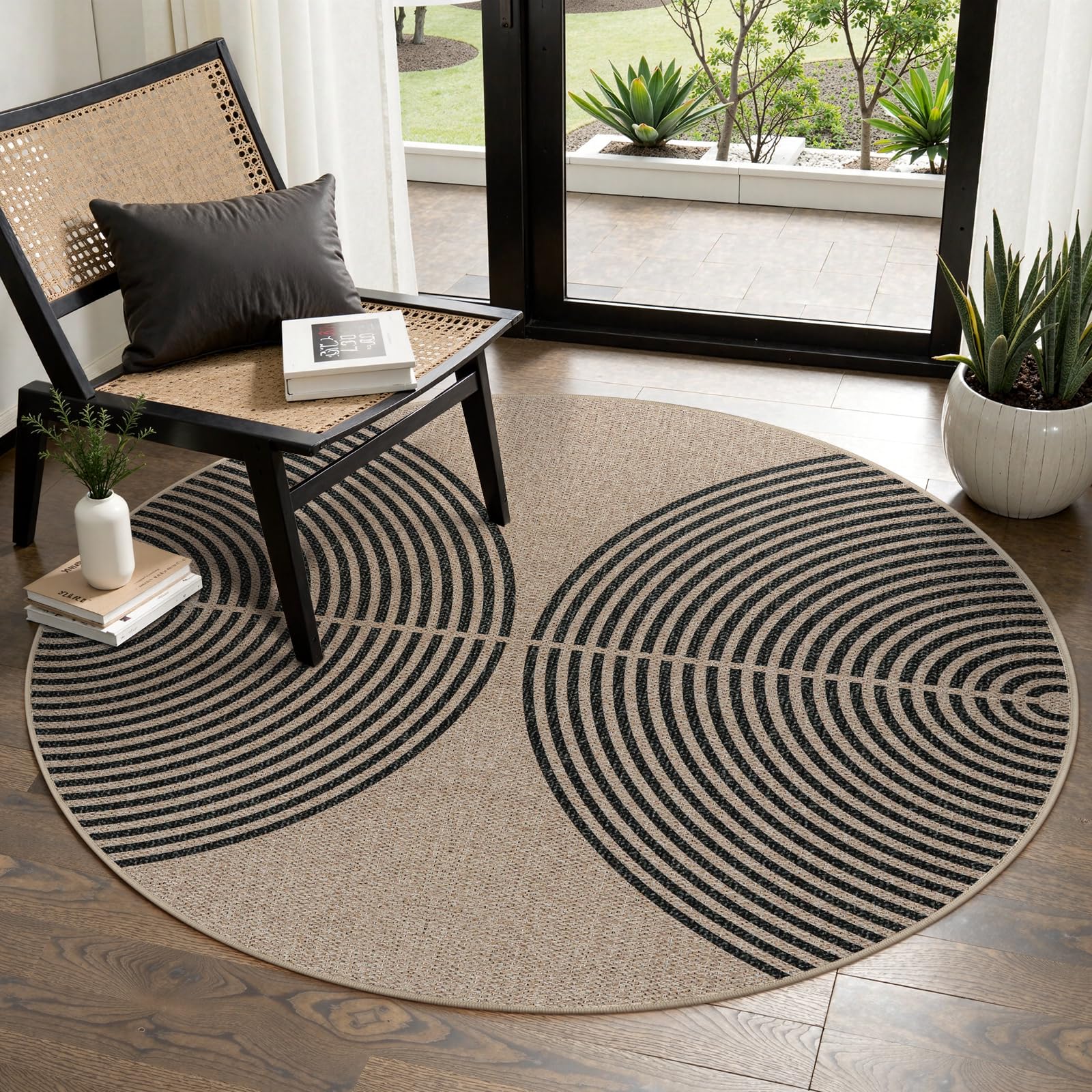 Lahome Modern Rainbow Round Rug 4ft, Washable Outdoor Rugs for Entryway Patio Farmhouse Indoor Outdoor Carpet, Contemporary Non Slip Small Round Kitchen Mats for Floor Entry