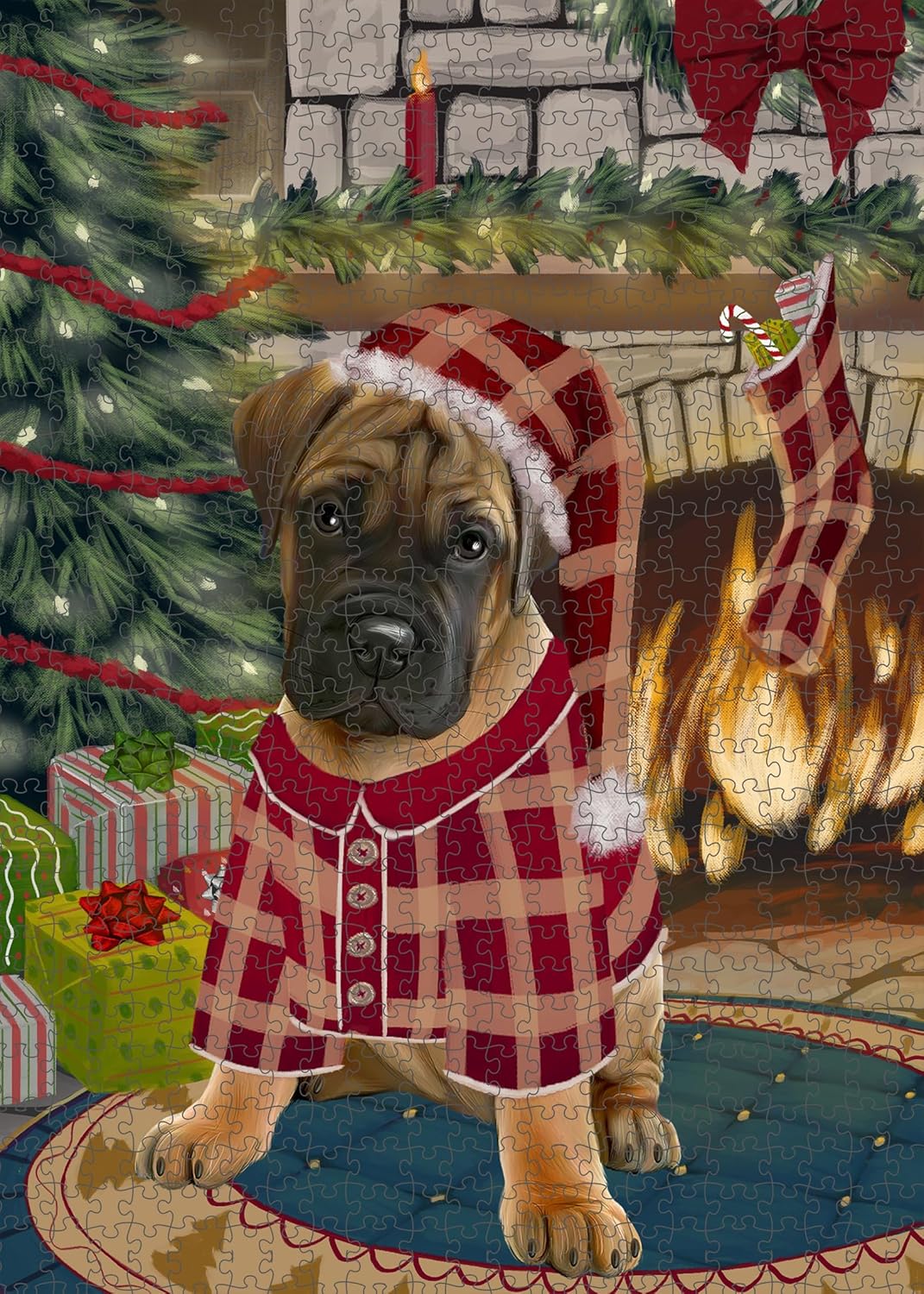 Christmas Stocking was Hung Bullmastiff Dog Jigsaw Puzzle for Adults - Animal Printed Interlocking Puzzle Game Artwork - Gift for Dog Lover's - 300 Pcs 14"x20"