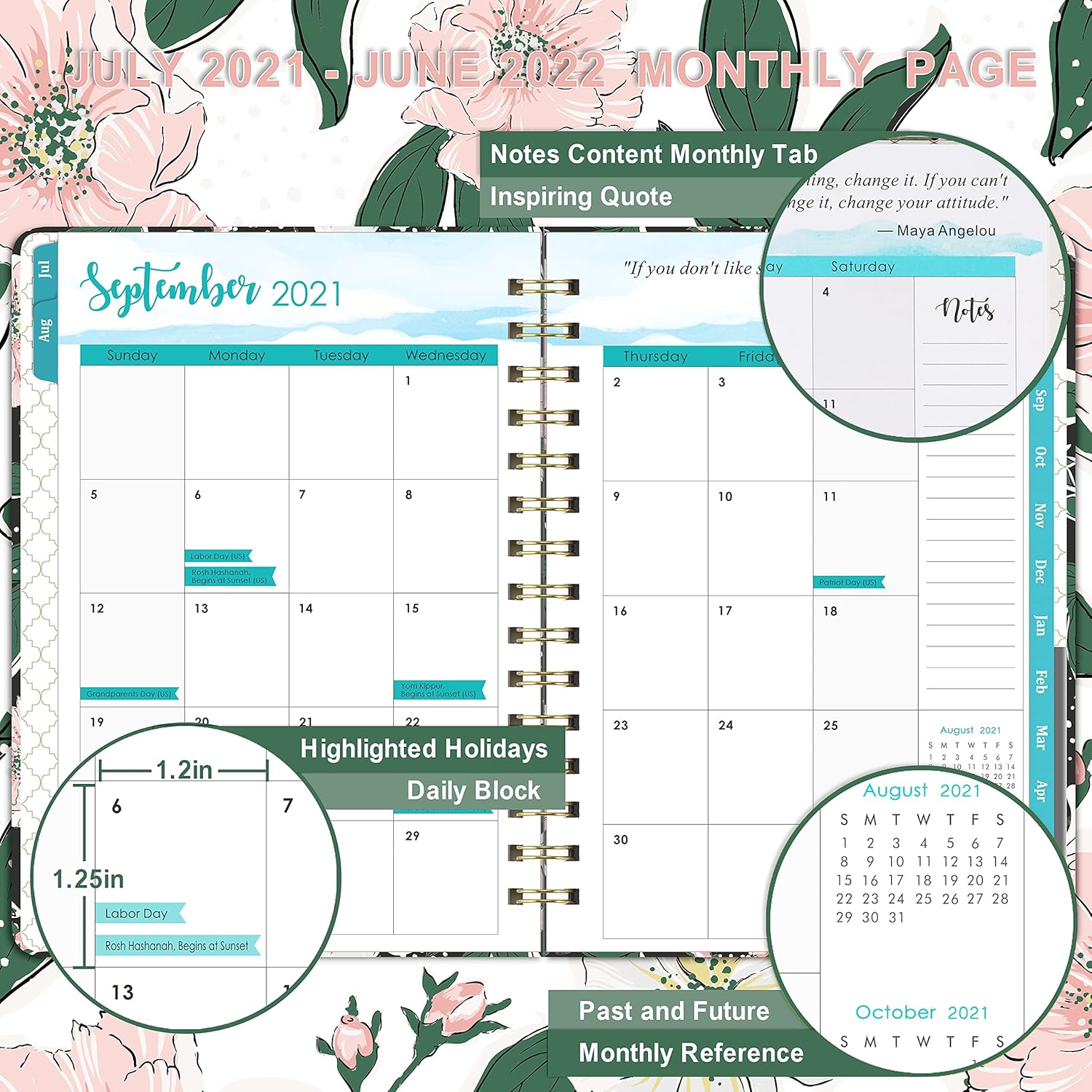 Planner 2021-2022 - Weekly & Monthly Planner 2021-2022, July 2021 - June 2022, 6.4" x 8.5", Flexible Hardcover with Strong Golden Binding + Elastic Closure + Thick Paper + Inner Pocket + Marked Tab : Office Products