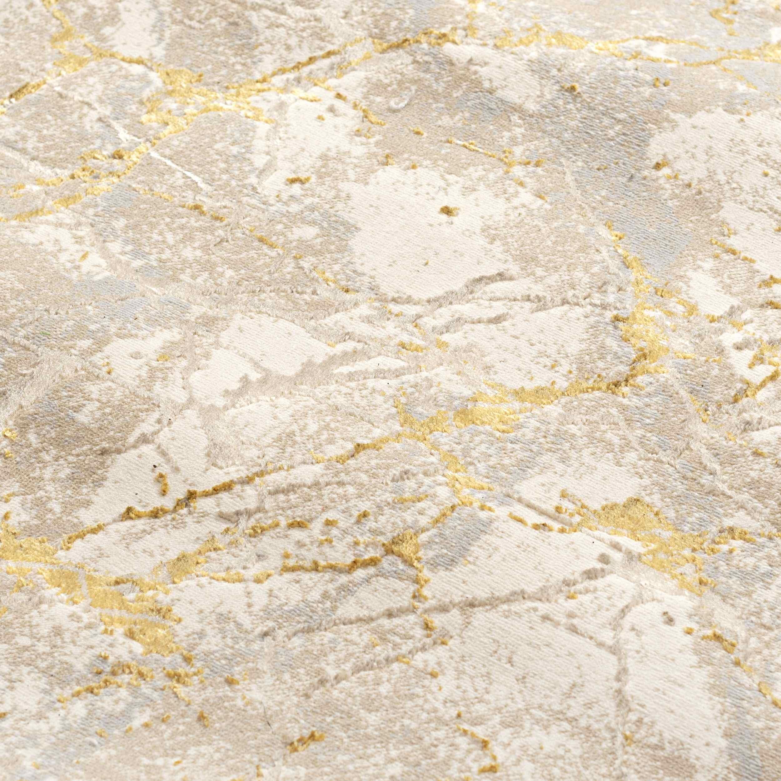 Mazovia Tappeto per Corridoio - Passatoia Corridoio Moderne - Motivo Astratto - Tappeto a pelo Corto per Ingresso, Salotto - Certificato Oeko-Tex - Tappeto Beige Crema con Oro 70x750 cm