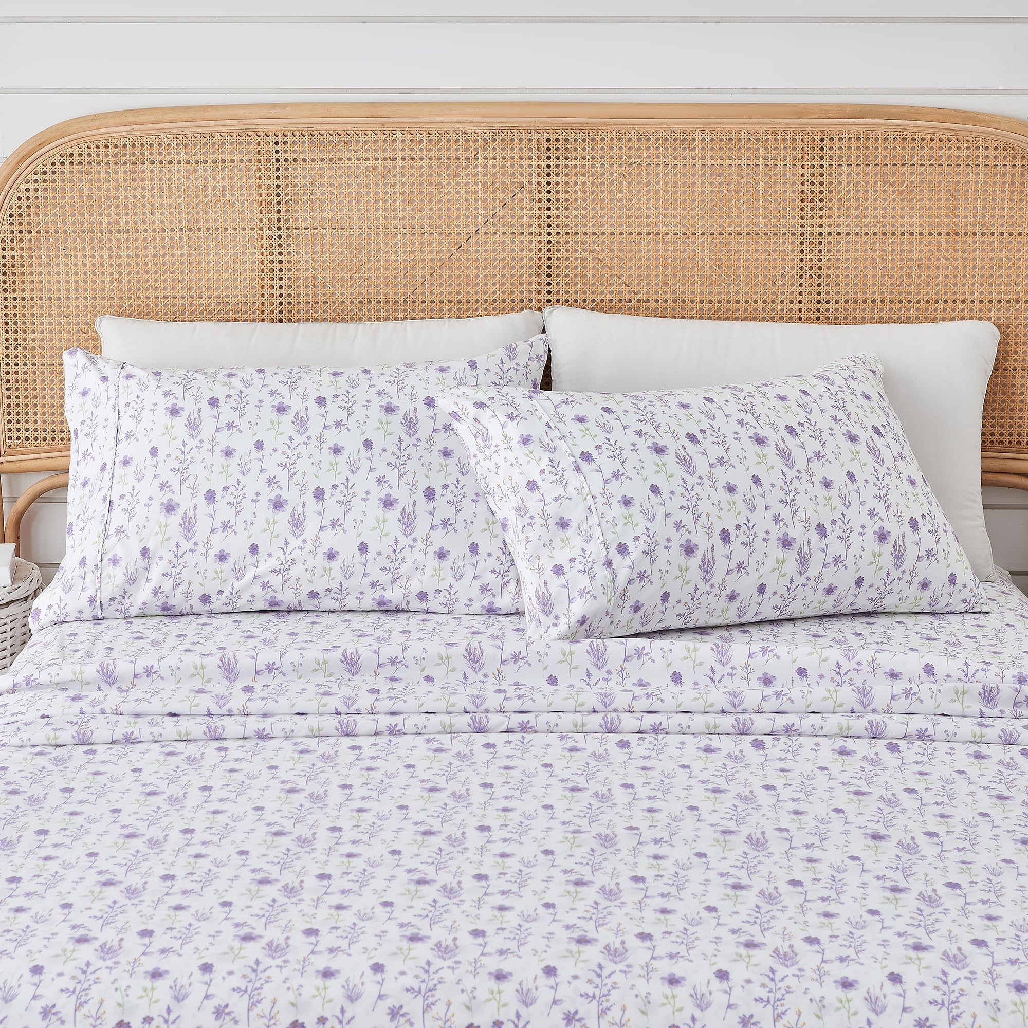 Great Bay Home Queen Size Floral Microfiber Sheet Set - 4-Piece Ultra-Soft Brushed Bedding Sheets Pillowcases - Wrinkle