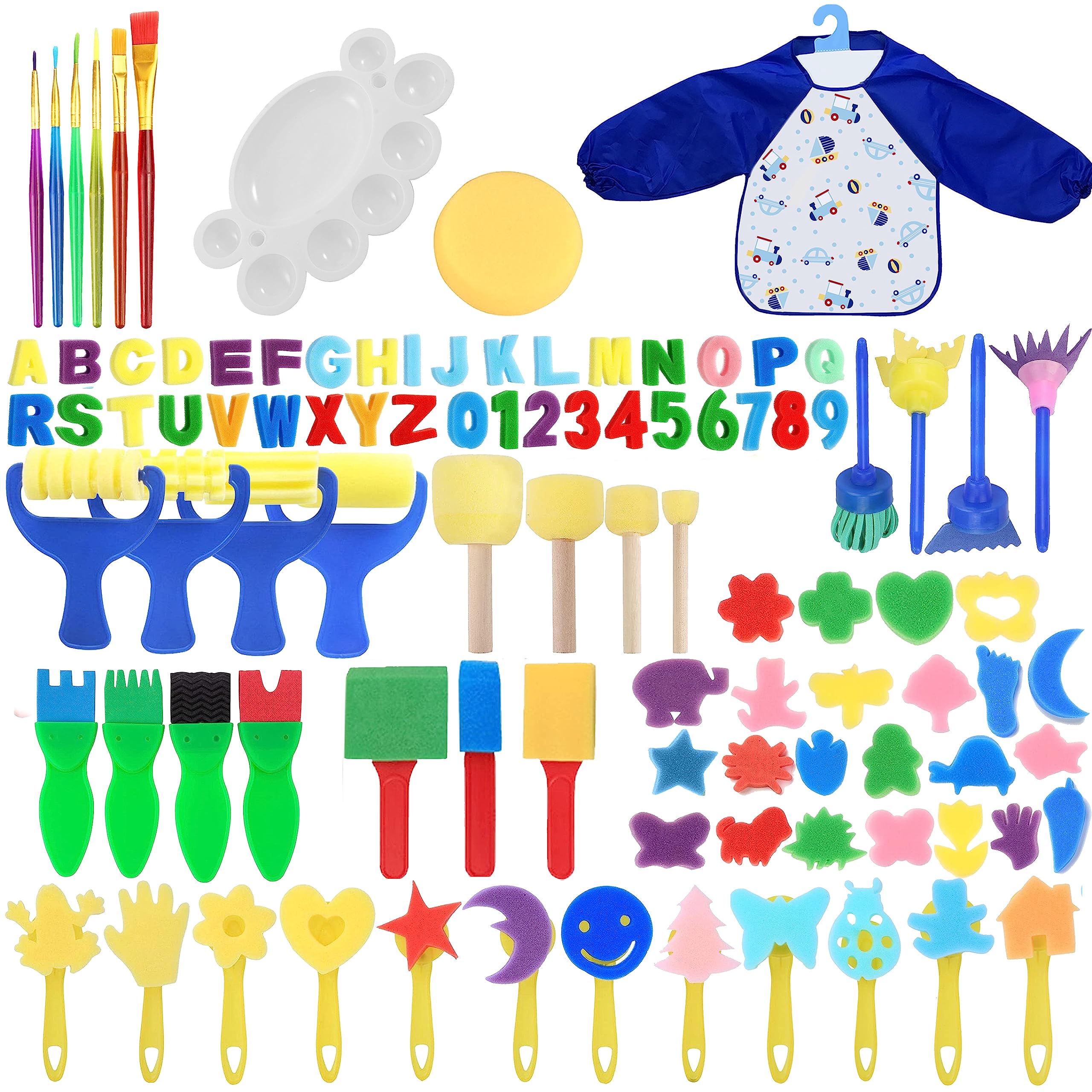 Lakeer 100 Pcs Paint Brush Set-Kids Early Learning | 26 Alphabets, 0-9 Numbers, Sponge Brushes, Paint Brush, Apron, Sponge Painting Tools | Gifts for 3 to 10 Years nontoxic-100% Baby Safe, Washable (B0C85CHWZQ) Amazon Price History, Amazon Price Tracker
