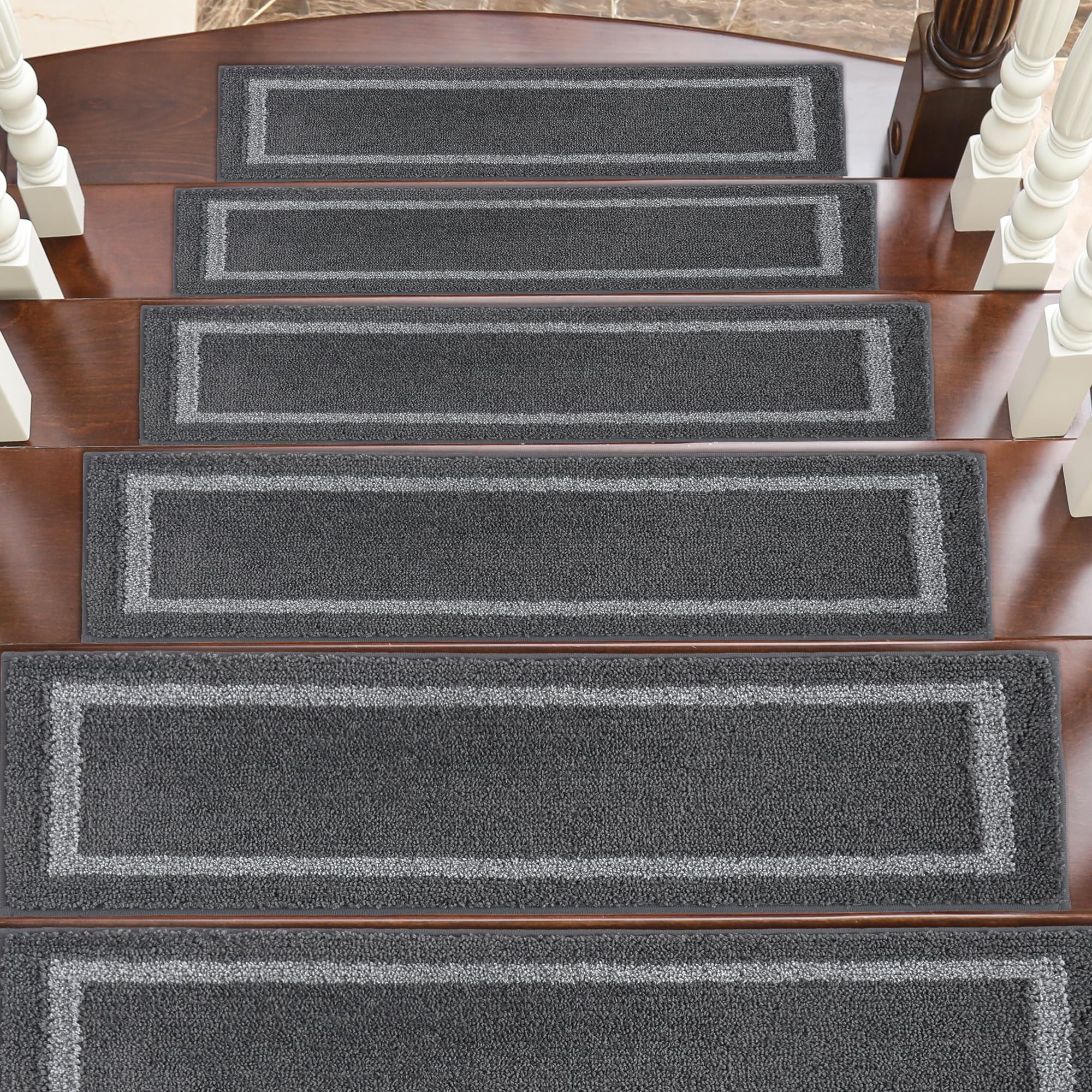 COSY HOMEER Carpet Stair Treads 15pcs Set, Non-Slip Indoor Carpet Treads for Stairs for Kids Elders and Dogs, 100% Polyester Quick Peel Self-adhesive Stair Runner Rug Pads, 22 x 70cm, BlackGlobal Recycled StandardGlobal Recycled StandardOEKO-TEX STANDARD 100Global Recycled Standard