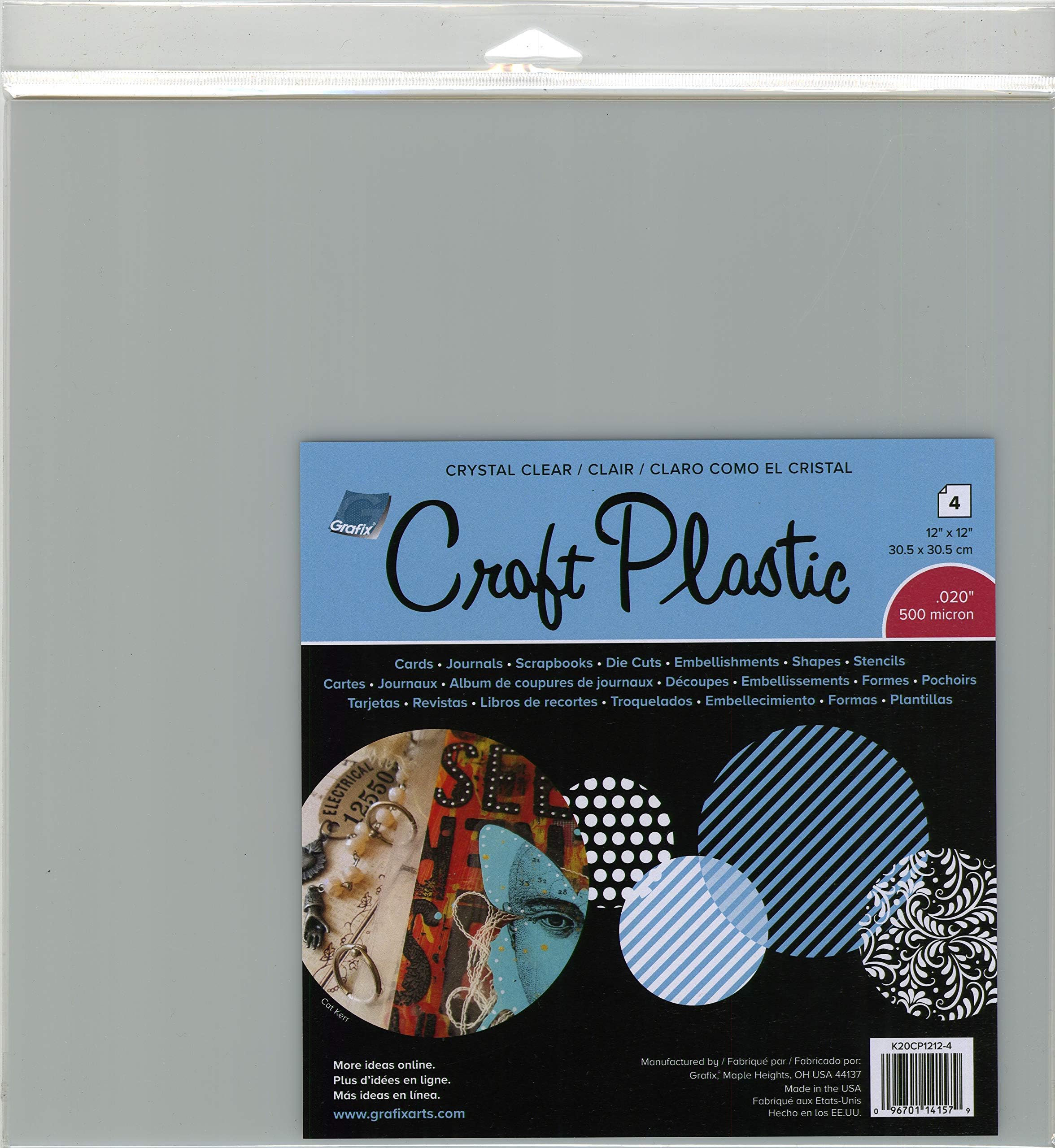 Grafix Plastic, Durable and Archival Film, Perfect for DIY Crafts, Stencils, Journals, Cards, 3D Embellishments, and More (Ultra Clear .020", 12"x12"x0.020")