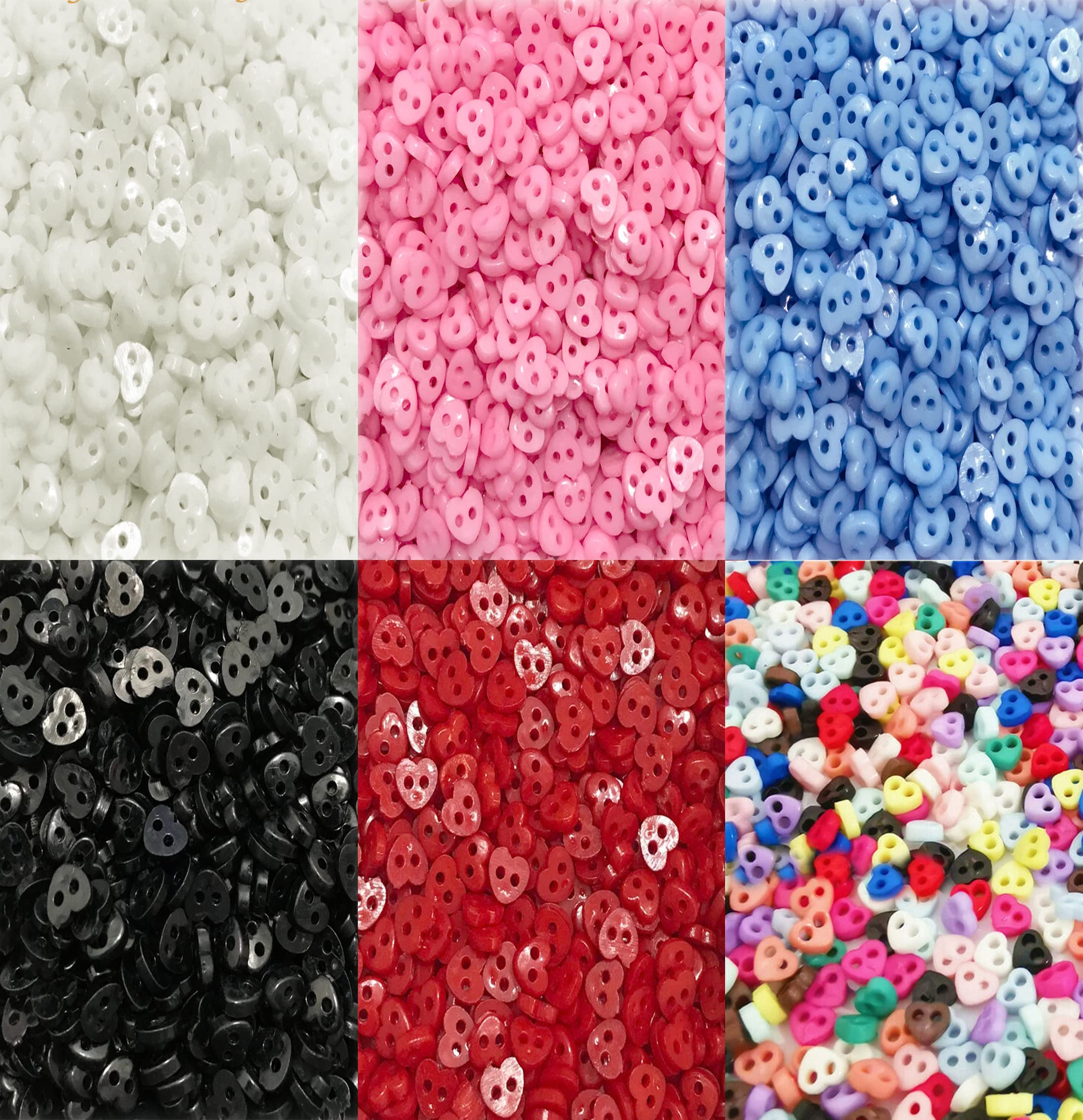 6mm Tiny Heart Buttons, Mini 2-Hole Heart Buttons, Small Plastic 1/4