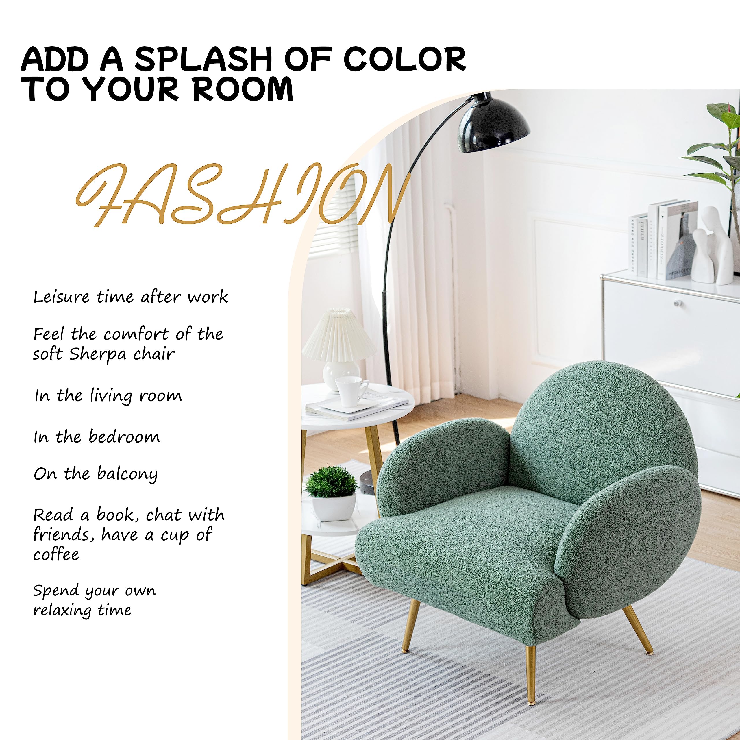 AISALL Poltrona Imbottita, Sedia da Salotto Moderna con Gambe in Metallo Nero, Poltrona da Salotto/Camera da Letto/caffè, Sedia da Divano, Colore Verde